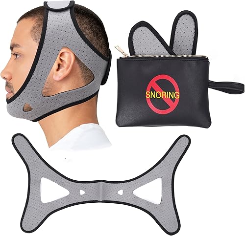 Primo Lines Correa de barbilla antironquidos con bolsa, ajustable, transpirable, antironquidos, solución para mantener la boca cerrada mientras