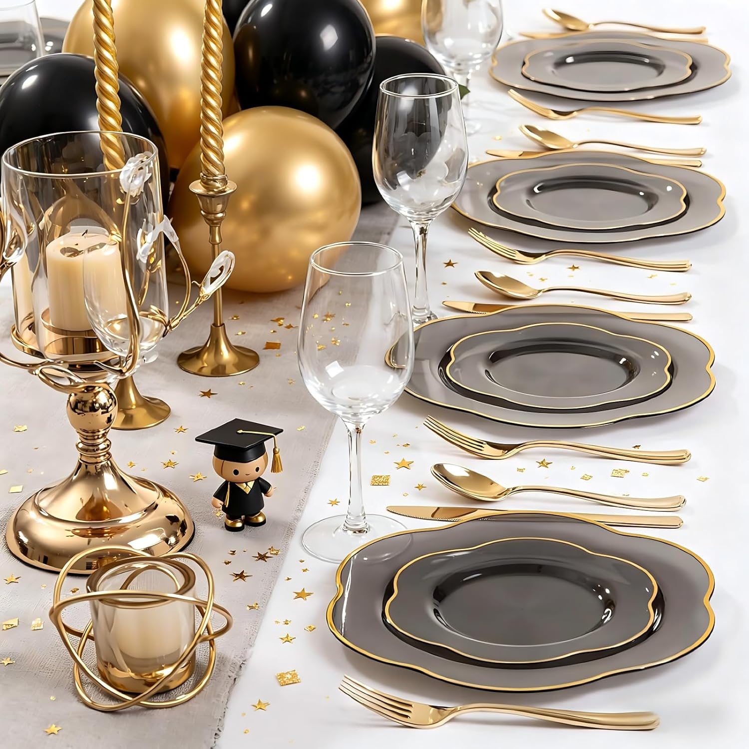 Liacere 100PCS Durable Plastic Plates-Gray Plastic Plates with Gold rim-100PCS Gray Dinner Plates, Perfect for Wedding & Party & Holiday & Graduation