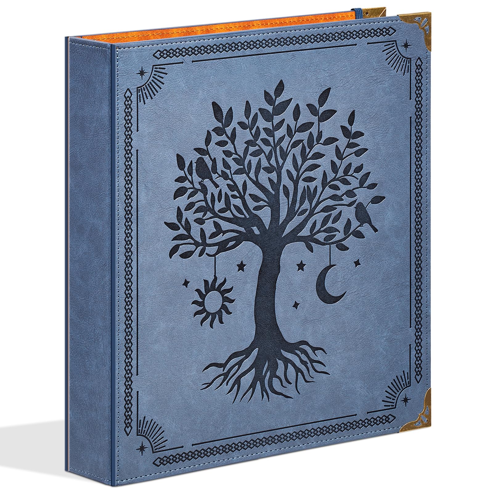 Ovesmusl Raccoglitore ad anelli a D in pelle PU, 3,8 cm, motivo albero blu
