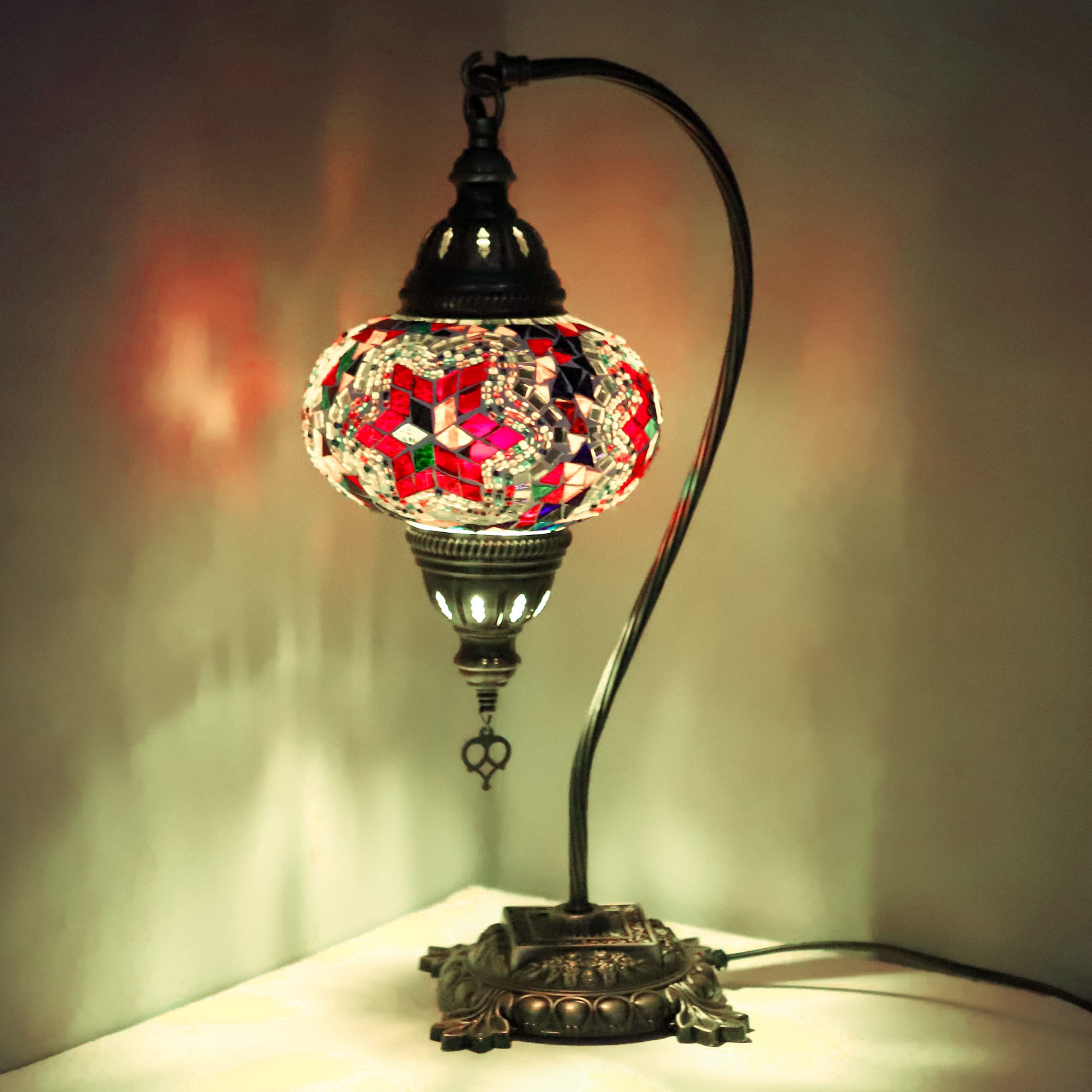 ENVA (20 Variations) Turkish Moroccan Mosaic Lamp Light - Turkish Lamp - Handmade Mosaic Swan Neck Table Desk Bedside Lamp- Free LED Bulb (3017)