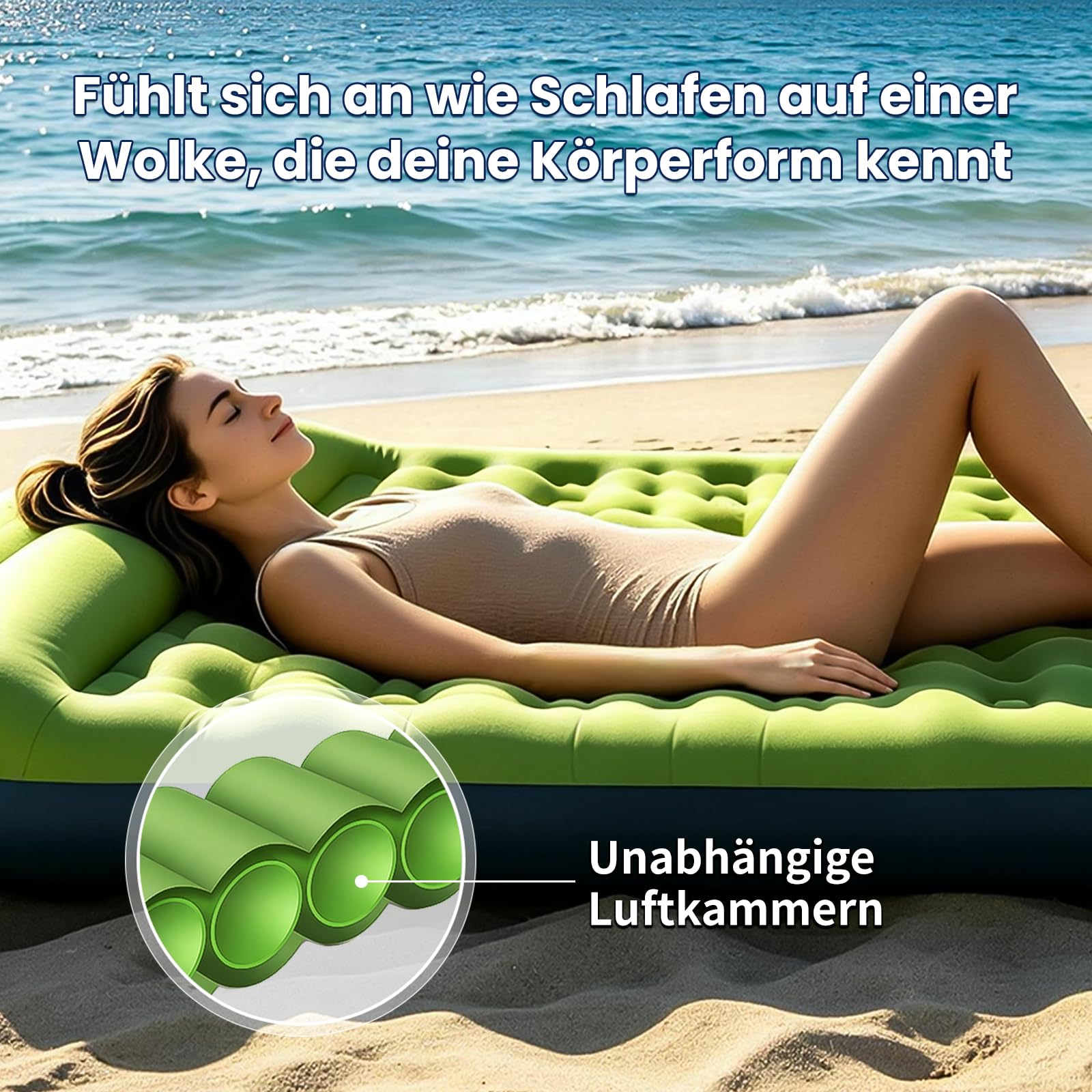 Doppel Camping Isomatte 12 cm Ultraleicht aufblasbare Camping Luftmatratze Campingmatte für 2 Personen kleines Packmaß mit Fußpumpe Kissen Luftzellenmatte für Outdoor Reise Wandern Strand
