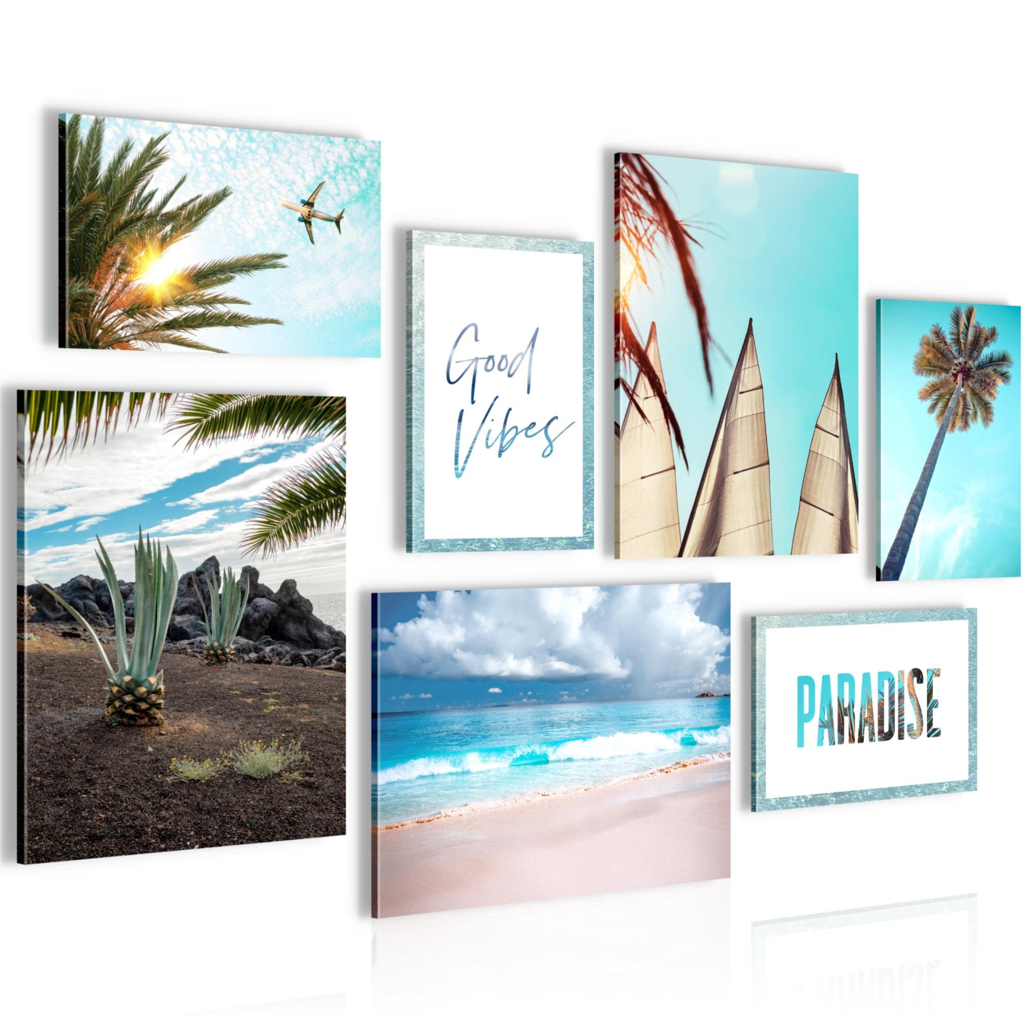 Novart Quadros - Completamente Pronto Da Appendere - Immagini - Spiaggia Mare - 7 Pezzi Set Moderni - N038171a