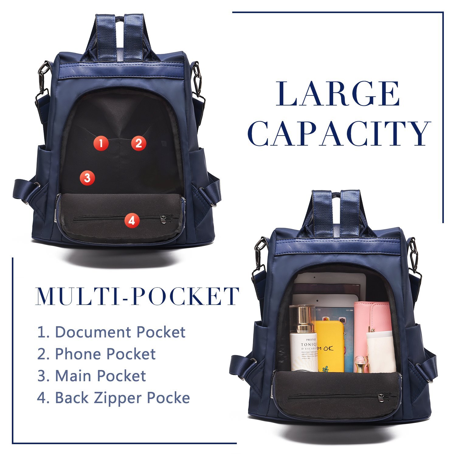 Charmore Zaino da Donna Antifurto Borse Nylon impermeabile Daypack Spalla per Viaggio Lavoro Scuola