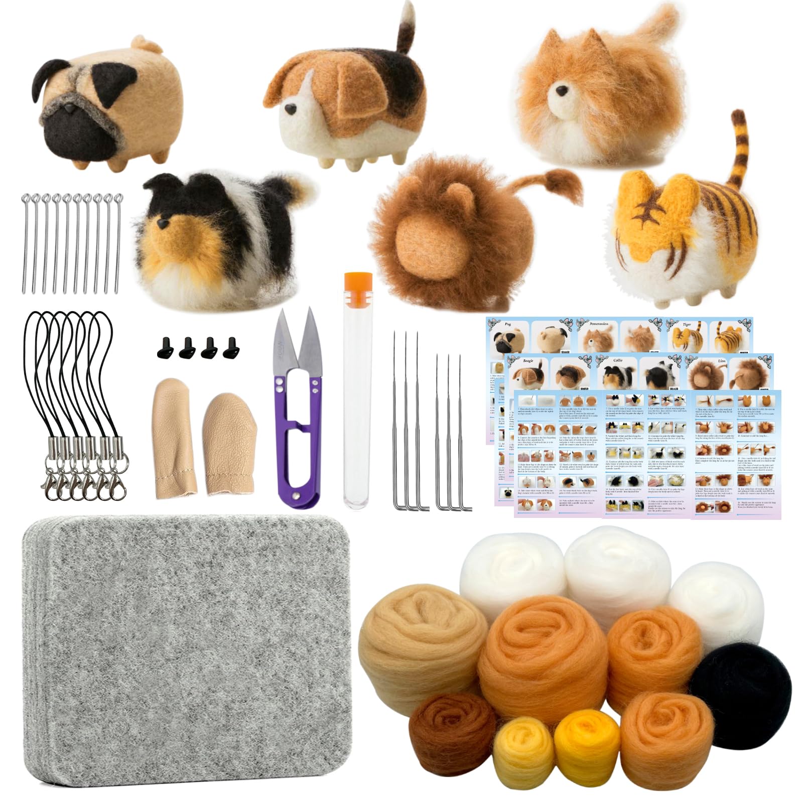 Truslin Needle Felting Kit, Craft Kits for Adults UK, Punch Needle Kit with Felting Supplies, Felting Needles, Felting Wool and Felting Tools, Christmas Crafts for Adults, Faceless Animals 6pcs