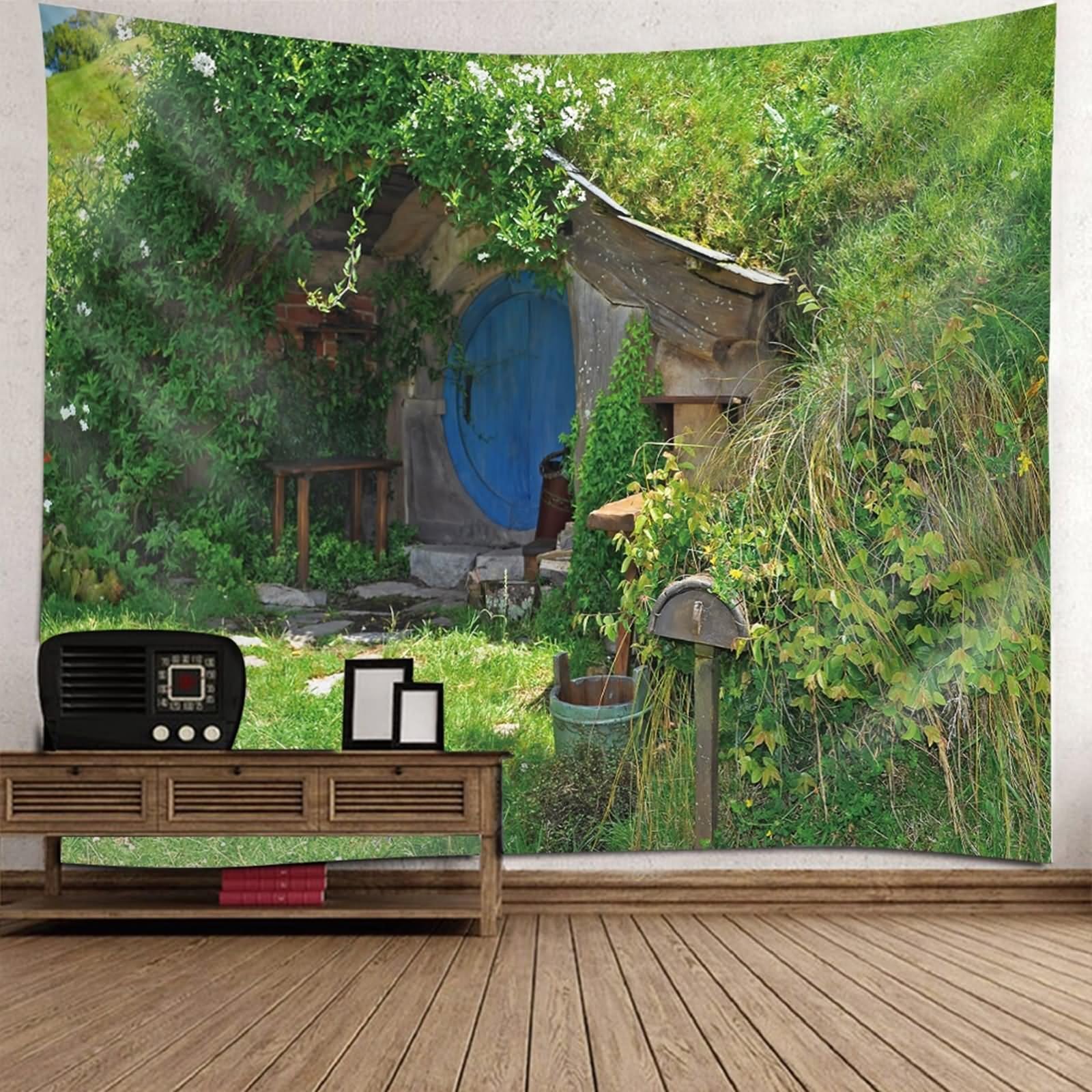 Aotiwe Tapiz estético bohemio, bohemio, para exteriores, estilo chalet, paisaje, verde, para colgar en la pared, vintage, 102 x 94 pulgadas
