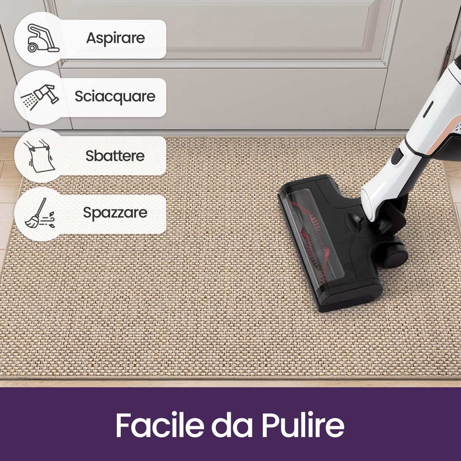 DEXI Zerbino Ingresso Interno 90 x 140 cm, Tappeto Porta Antiscivolo, Facile da Pulire, Zerbini Assorbente per Casa, Corridoio, Beige