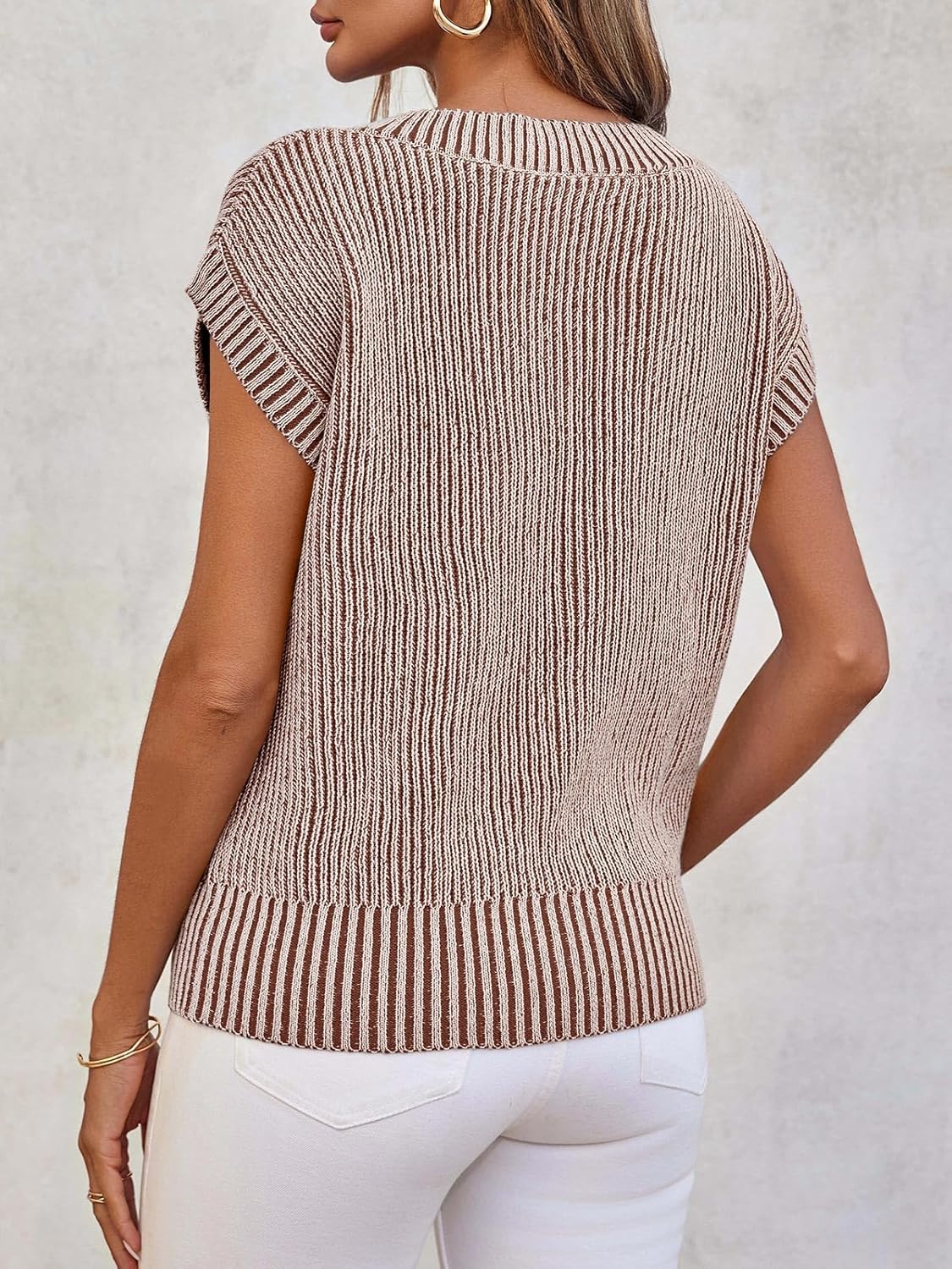 Saodimallsu Womens V Neck Short Sleeve Sweater Summer Lightweight Cap Sleeve Casual Loose Knit Pullover Tank Tops - Image 5