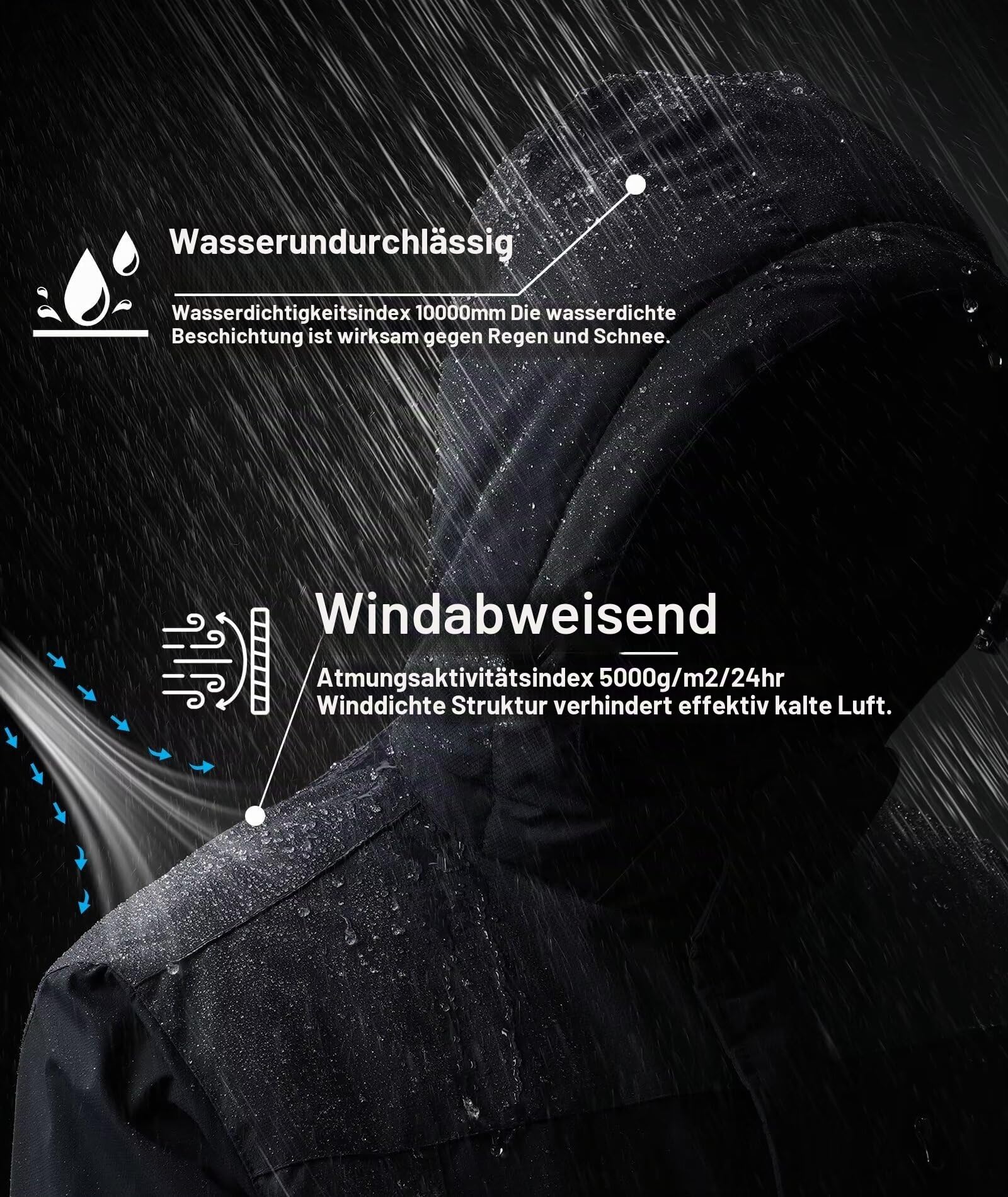 Zoofly Skijacke Herren Warm Wasserdicht Outdoor Winddicht Snowboardjacke mit Abnehmbarer Kapuze