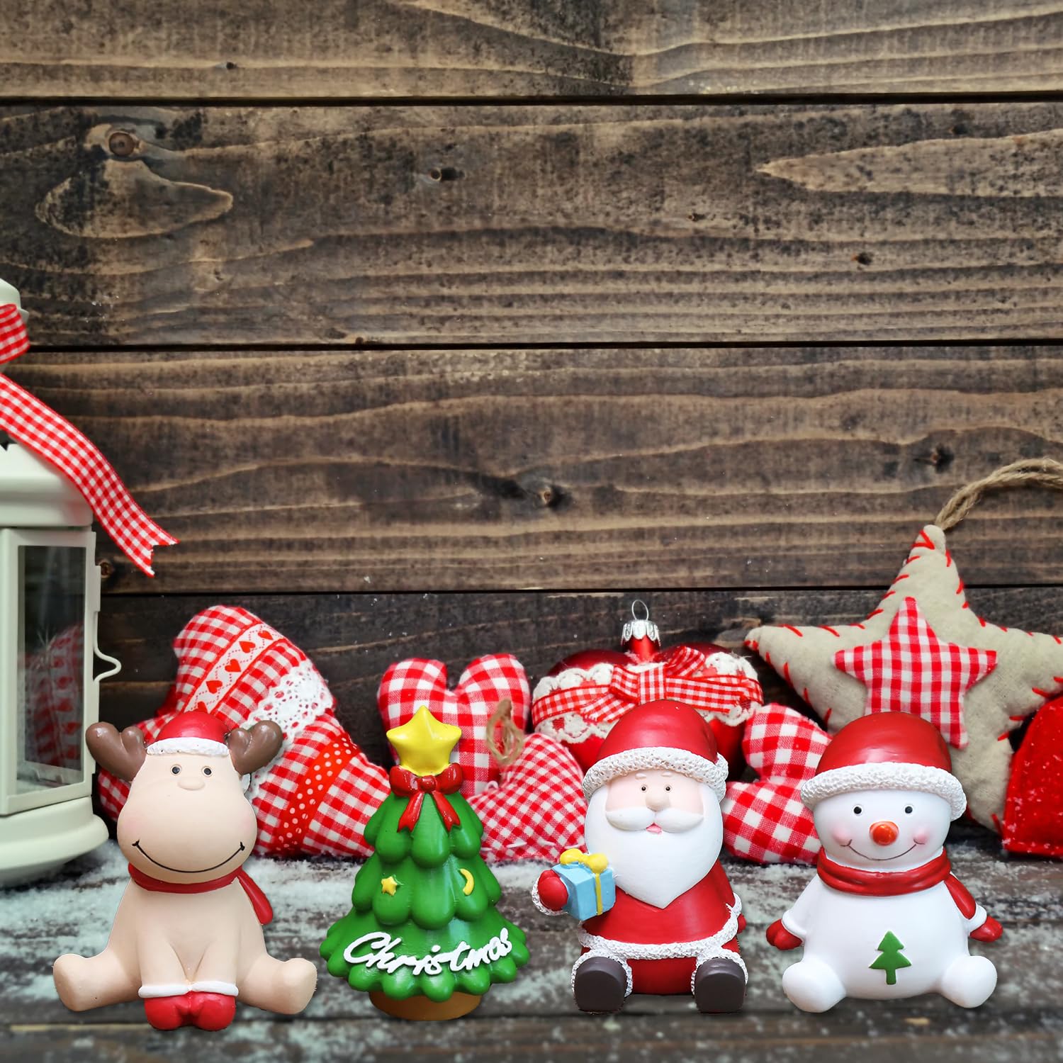 MEISH 4pcs Christmas Aquarium Ornaments Xmas Tree Santa Elk Snowman Figurine Micro Landscape Fish Tank Decorations for Table Desk Aquarium - Image 2