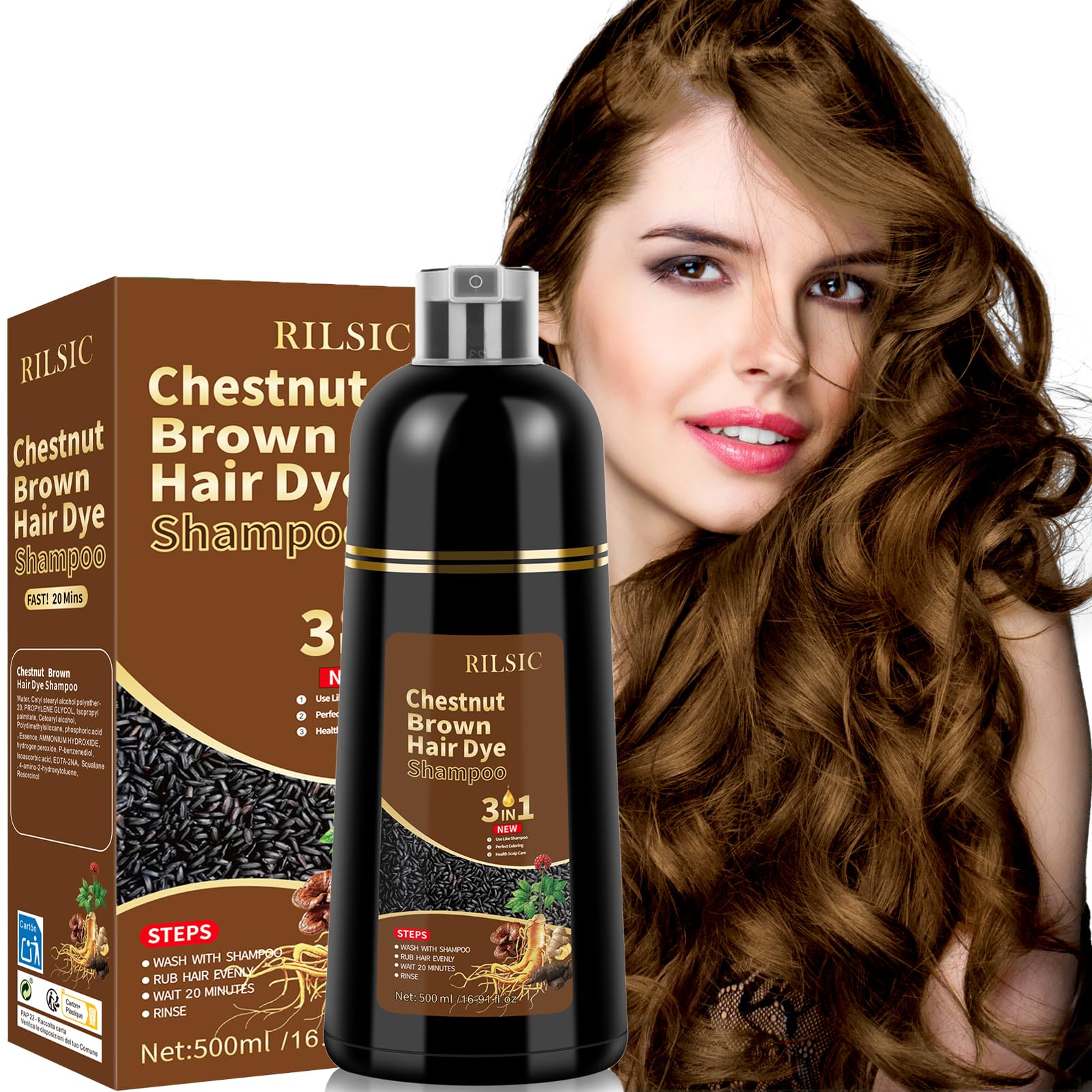 Hair Dye Shampoo 3in1, Haarfärbeshampoo für graues Haar Sofort-Haarfarben-Shampoo, haarfarbe Hair Color farbshampoo für Männer und Frauen (500ML)