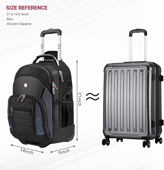 star cloud Rolling Backpack with Wheels, USB & Type-C Charging Port, 21x14x9 Water Resistant Wheeled Backpack, 17.3