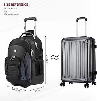 star cloud Rolling Backpack with Wheels, USB & Type-C Charging Port, 21x14x9 Water Resistant Wheeled Backpack, 17.3