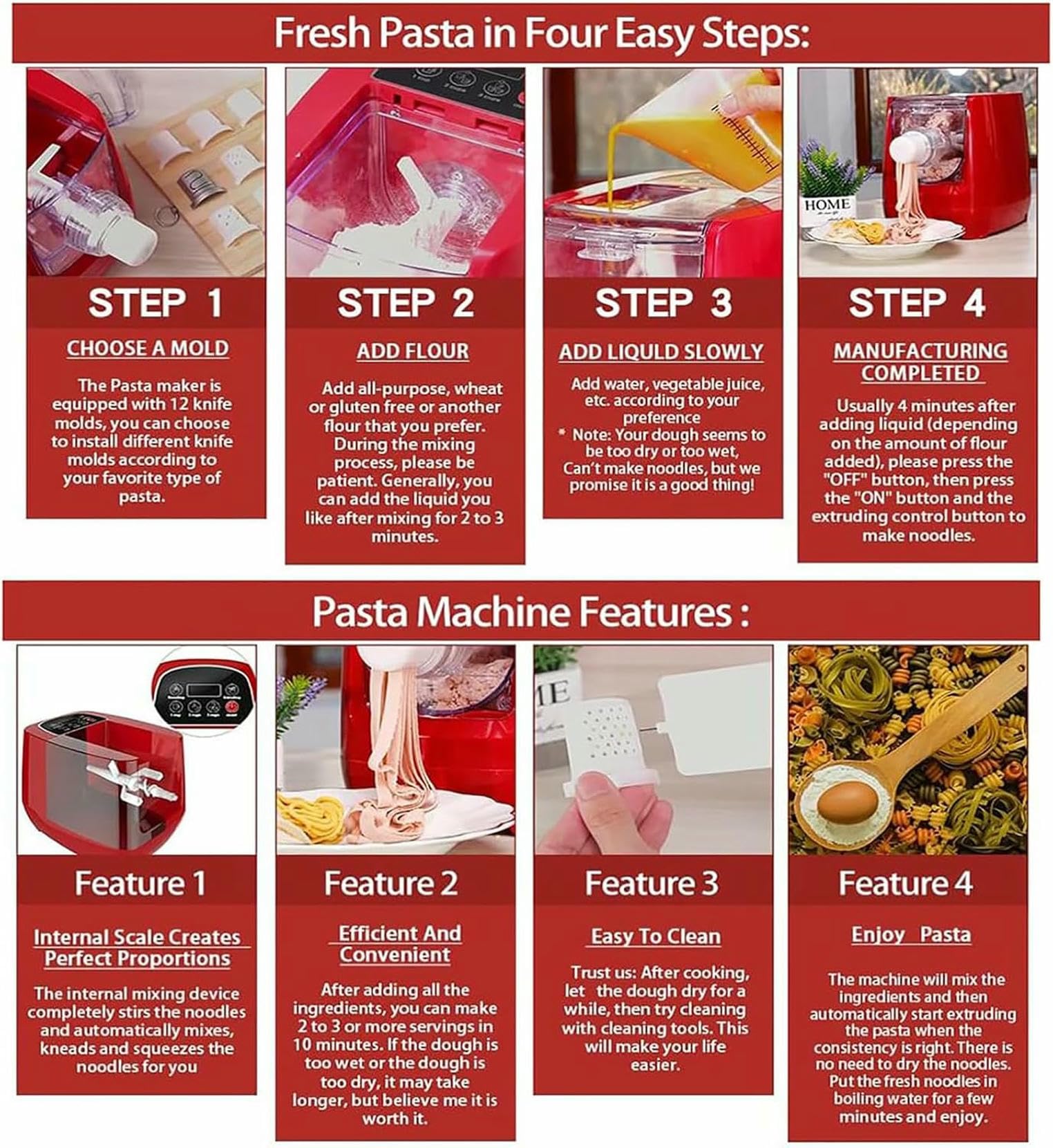 Máquina para hacer fideos, 260 W con herramientas for preparar alimentos, antiadherente