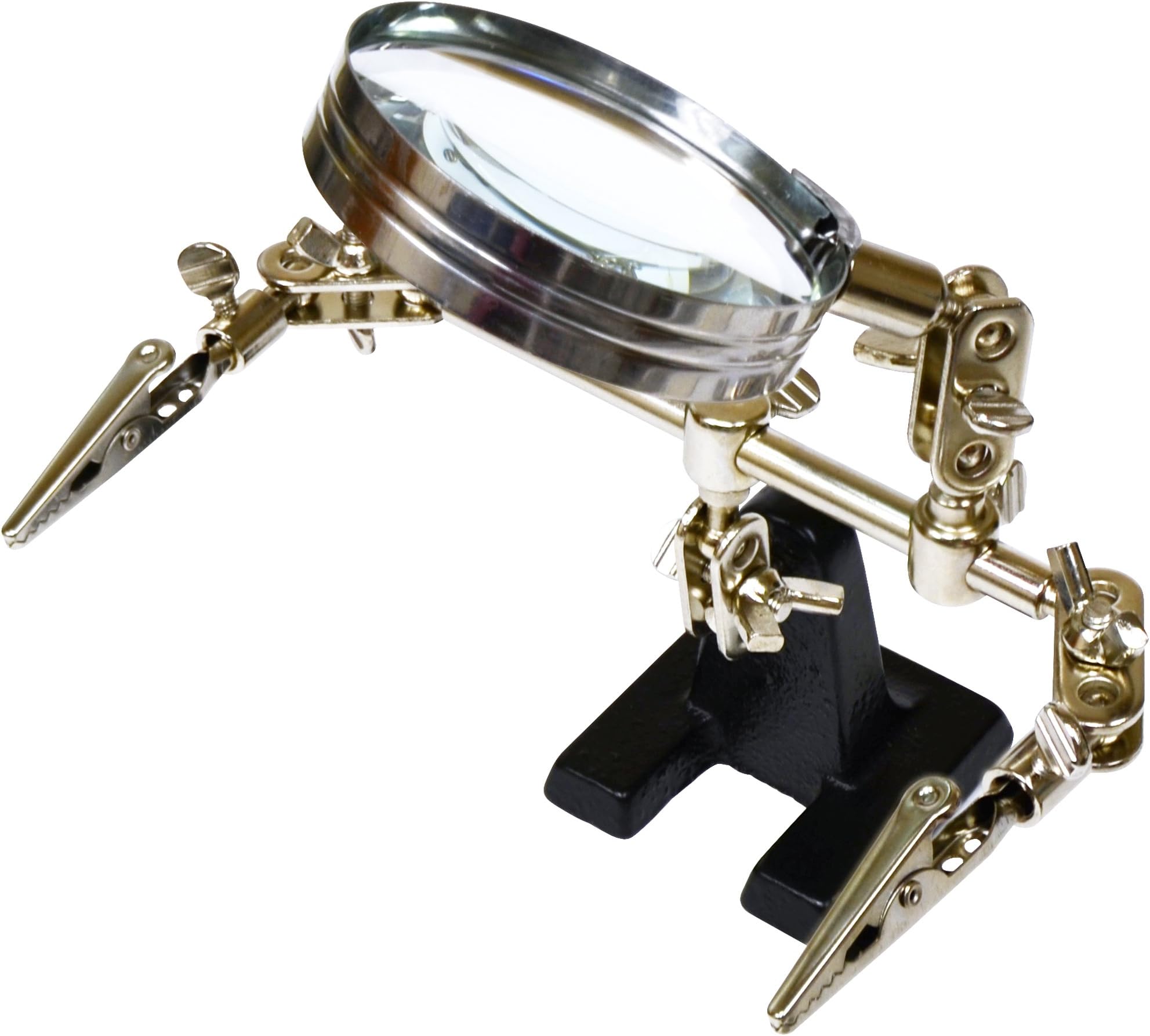 Elenco Helping Hands with 2 .5" Magnifying Glass | Work Bench Must Have | Case-Iron Base | Chrome Plated for Long Life | Glass Lens