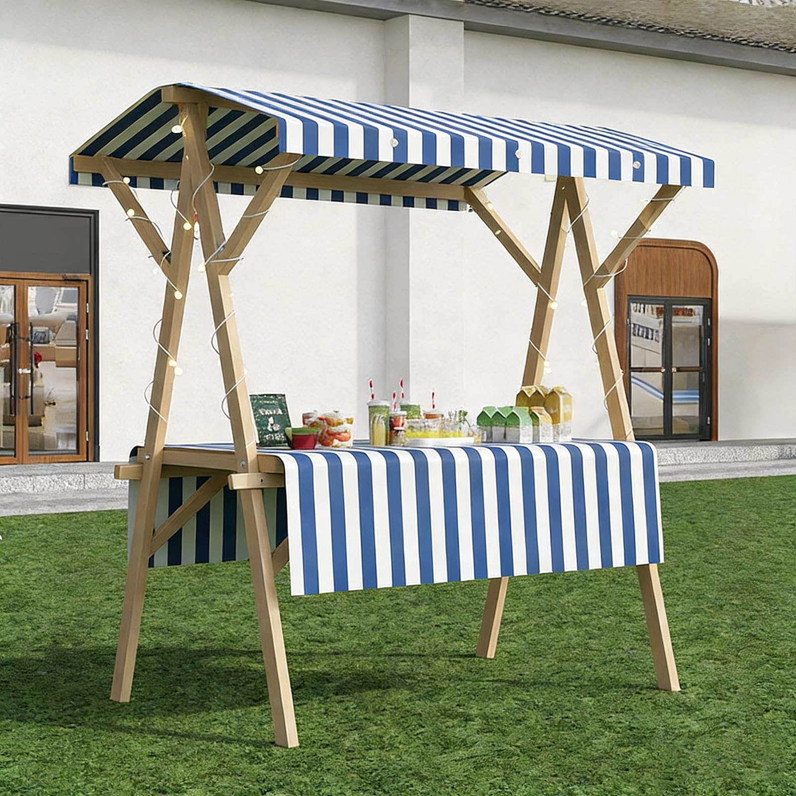 Carrello portatile per esterni, 150 cm, cabina alimentare blu con ripiano per mercati, feste, matrimoni ed eventi, bancarella mobile ideale per catering e riunioni all'aperto