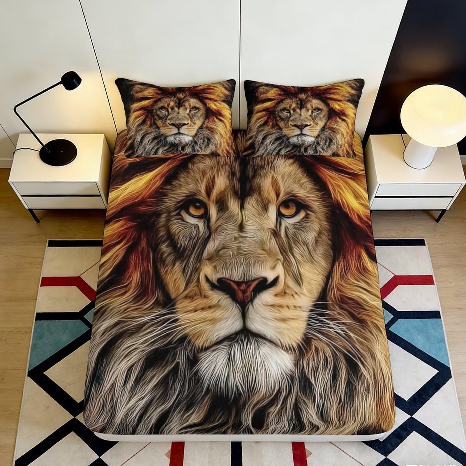 3D Printed Lion King Fitted Sheet Microfiber Soft Breathable Jungle Majesty Bed Cover for Bedroom Dorm Decor 90x200x25cm