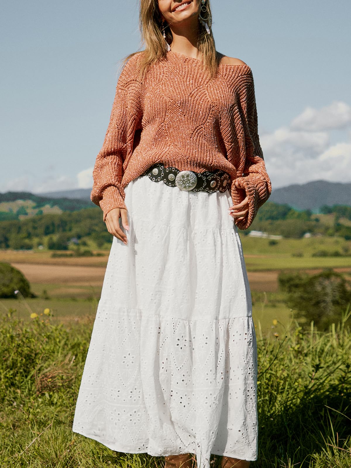 CUPSHE Gonna da donna in cotone con traforato, con volant casual a vita alta