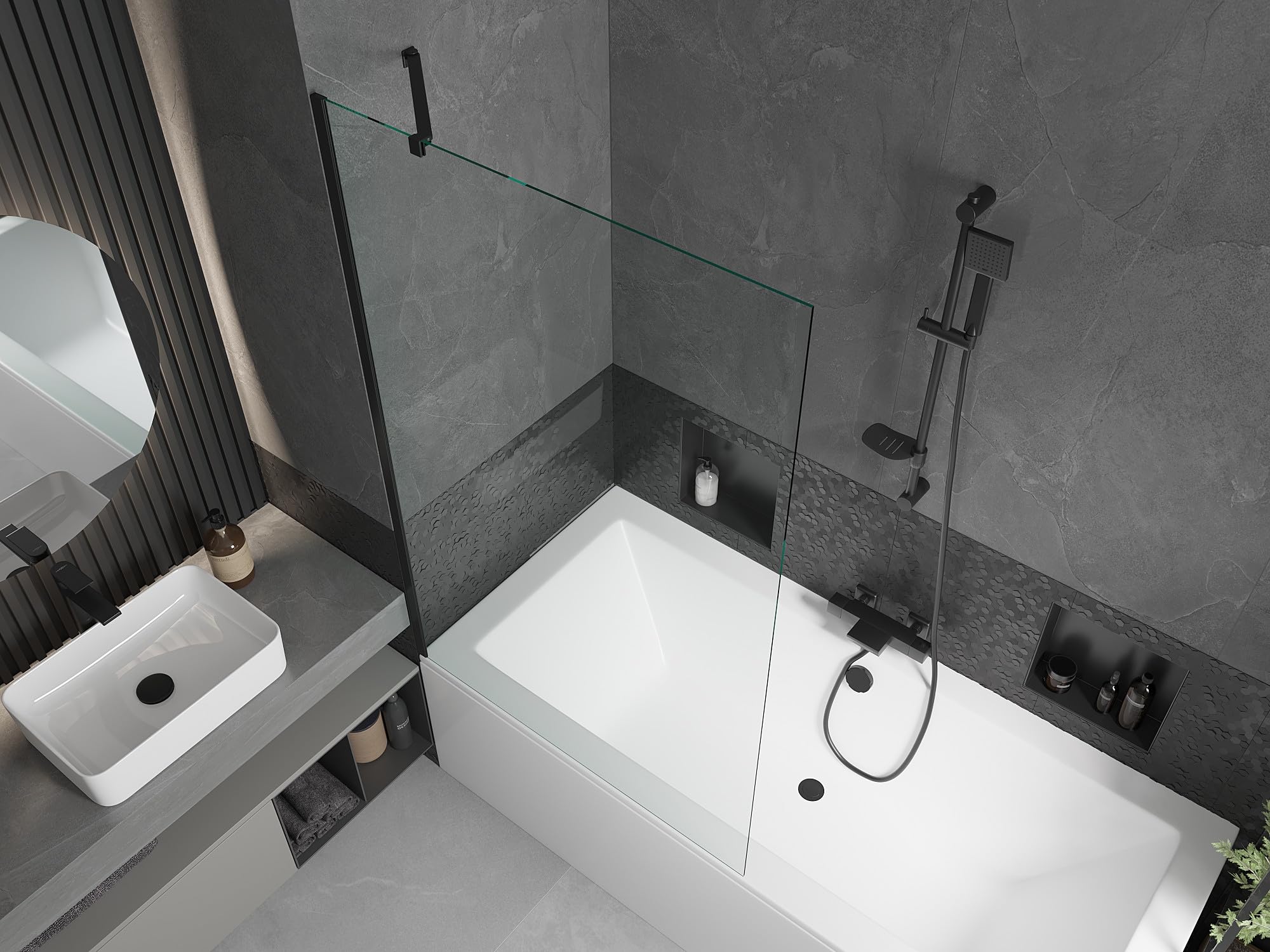 Mexen Cube Rechteckige Badewanne 170 x 80 cm mit Verkleidung und einflügeliger 100 cm Duschwand