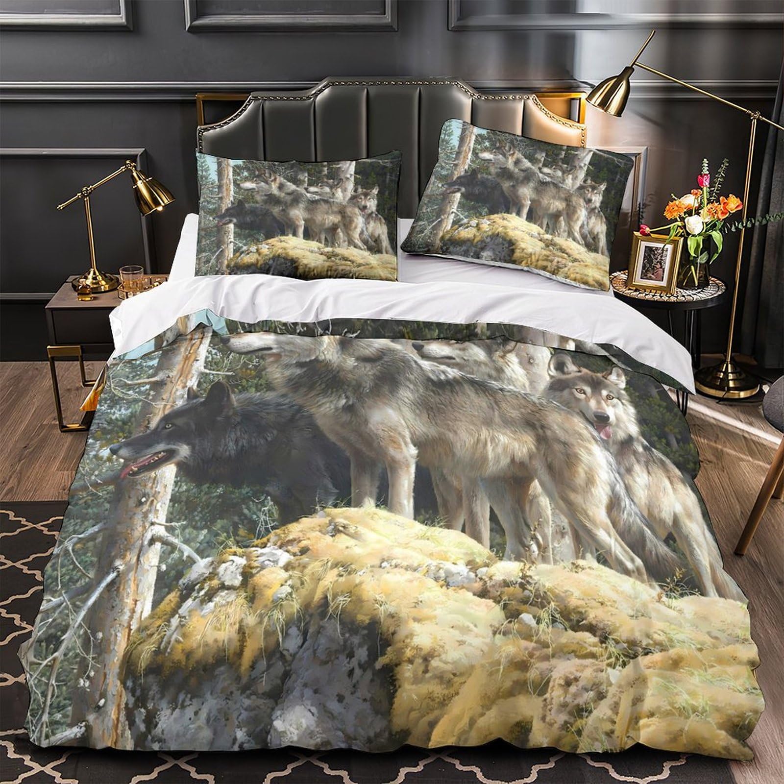Housse de couette loup en microfibre respirante et anti-décoloration 260x220