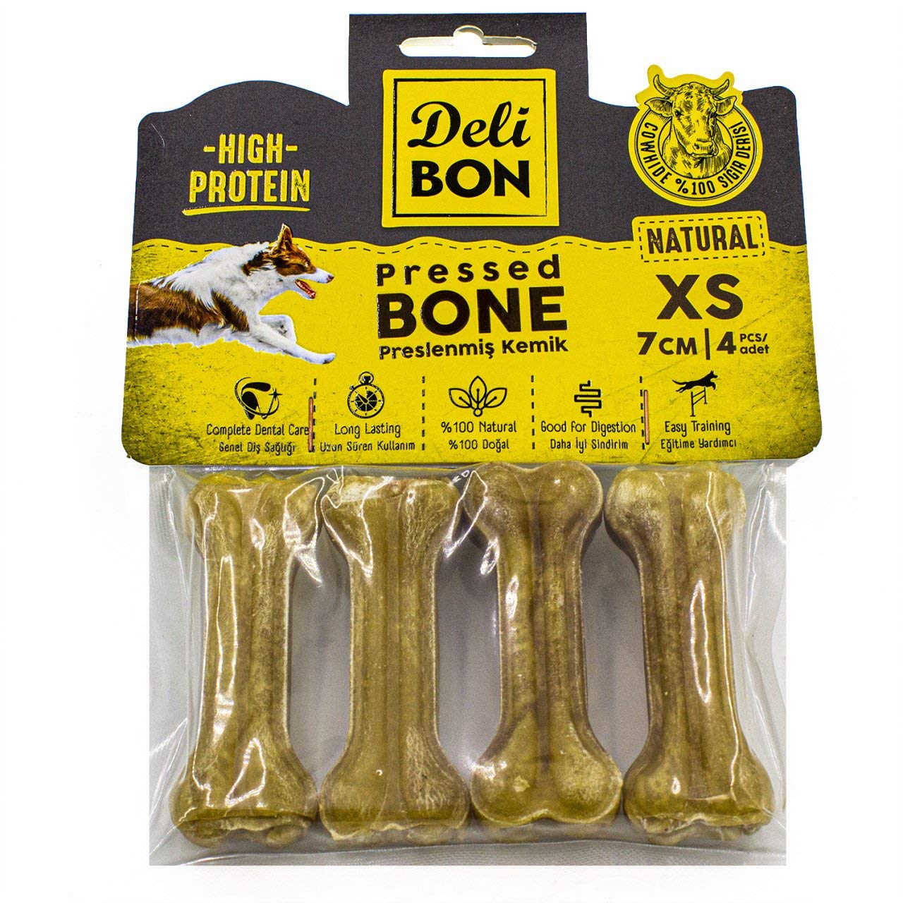 Doggie Delibon Gerçek Deriden Pres Kemik, 7 Cmx4Pcs., Natural