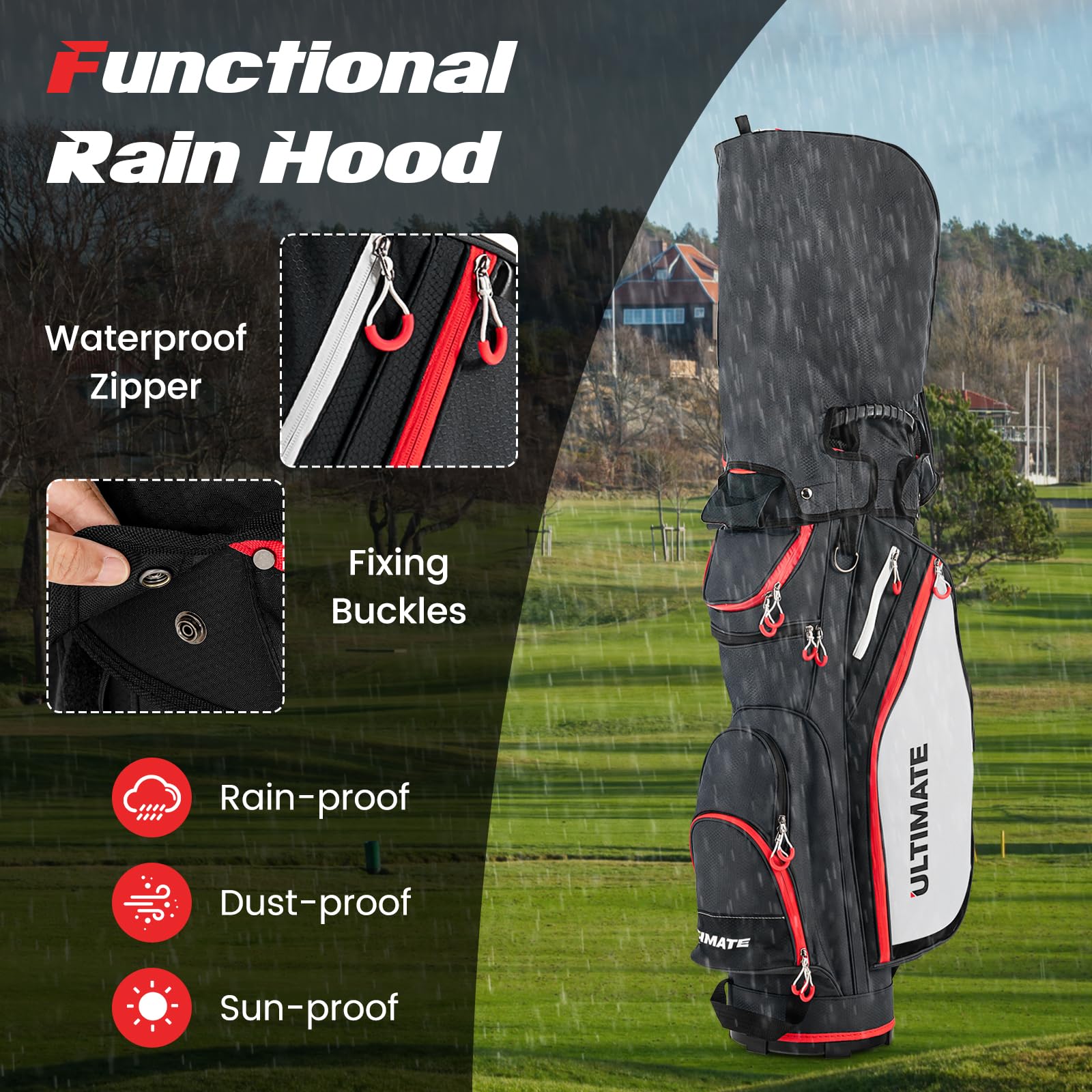 LIFEZEAL Borsa da Golf con Copertura Antipioggia, Sacca da Golf con 14 Divisori e 8 Tasche, Astuccio da Golf, Porta da Golf con Cerniera Borsa Termica, Custodia per Mazze da Golf