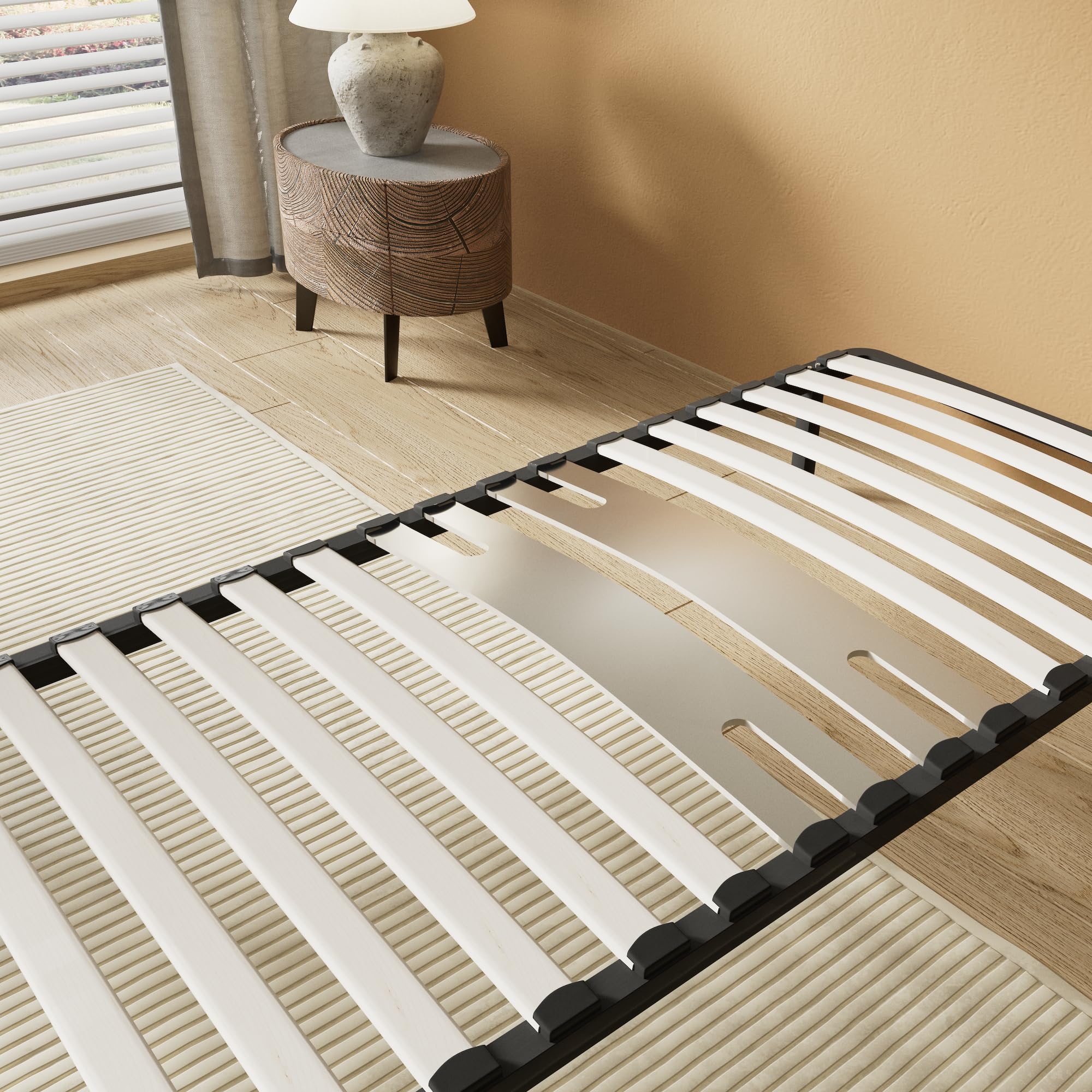 NOVEMBER Sommier à Lattes en Bois, Cadre en métal, Lattes en Bois Flexible, 2 Doubles Lattes de Renfort Lombaire, 7 Pieds, lit très Stable, Solide et Durable, Style Industriel (90 x 200 cm)