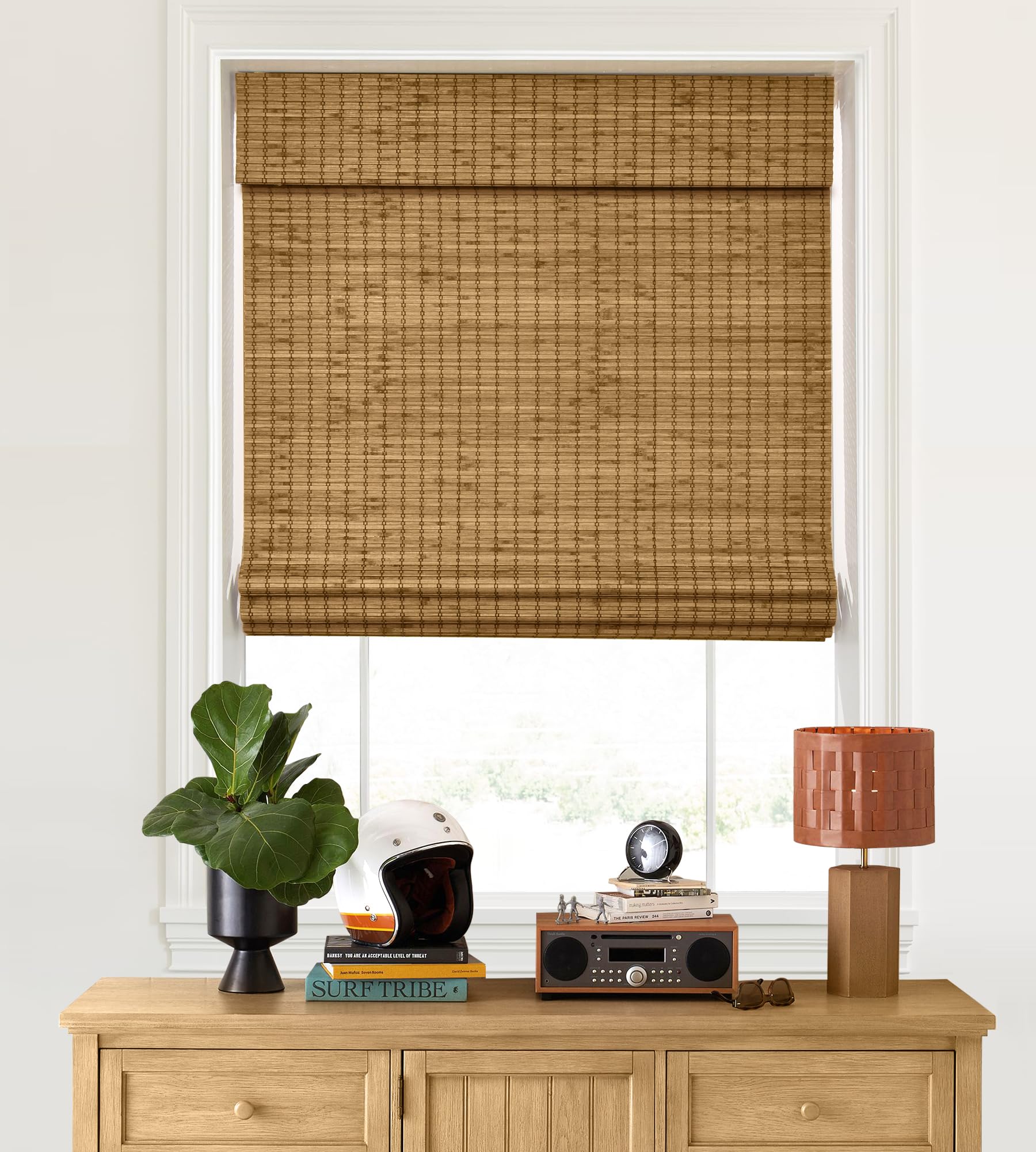 LazBlinds Cordless Bamboo Roman Shades, Privacy Blinds for Interior Windows, Room Darkening Roll Up Bamboo Blinds for Home & Patio, 70" W x 36" H, Privacy-Highfield Teak