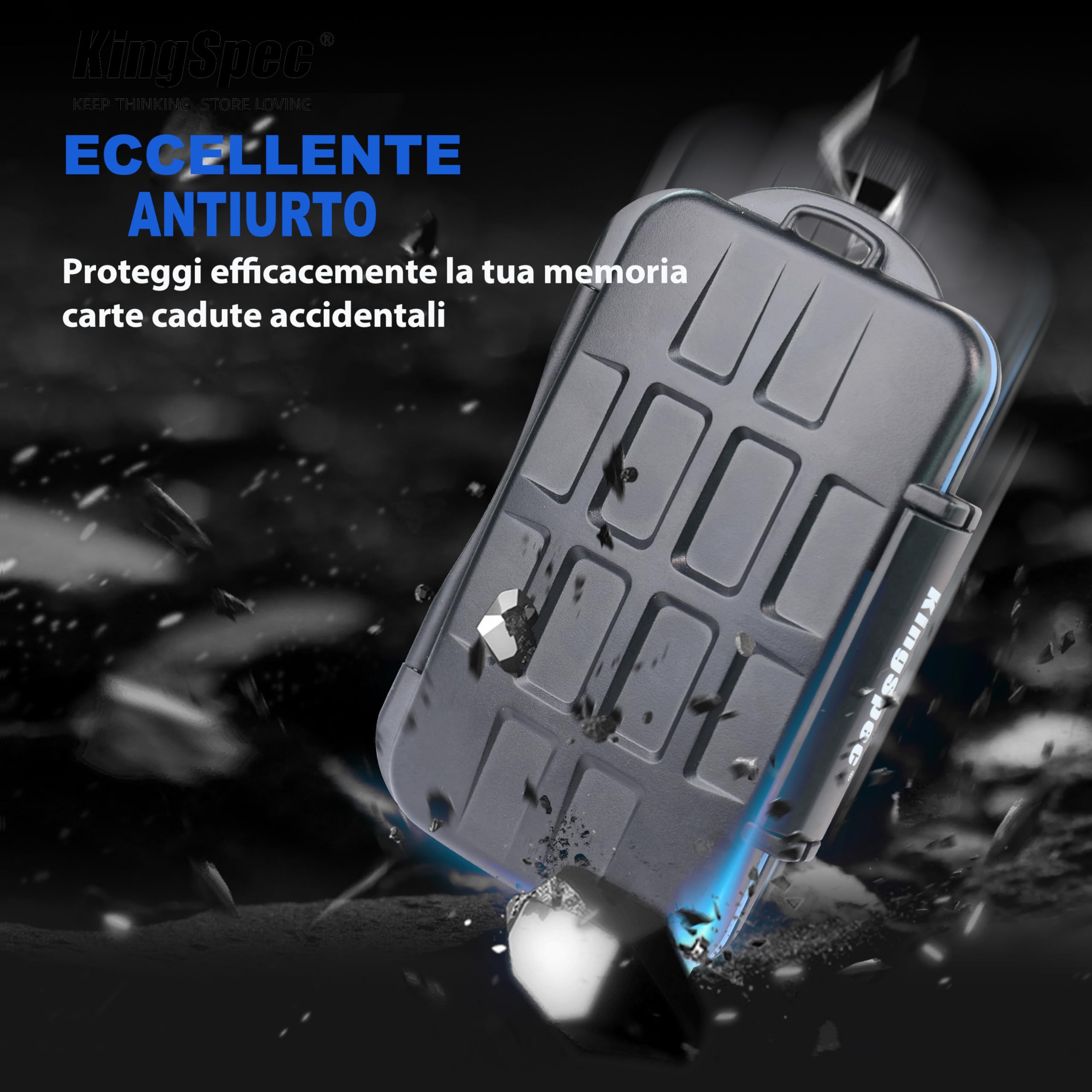 KingSpec Custodia per schede di memoria: impermeabile, resistente alle intemperie, chiusura a pressione, occhiello modellato con moschettone, antiurto, adatto a 6 schede XQD o CF Express di tipo B