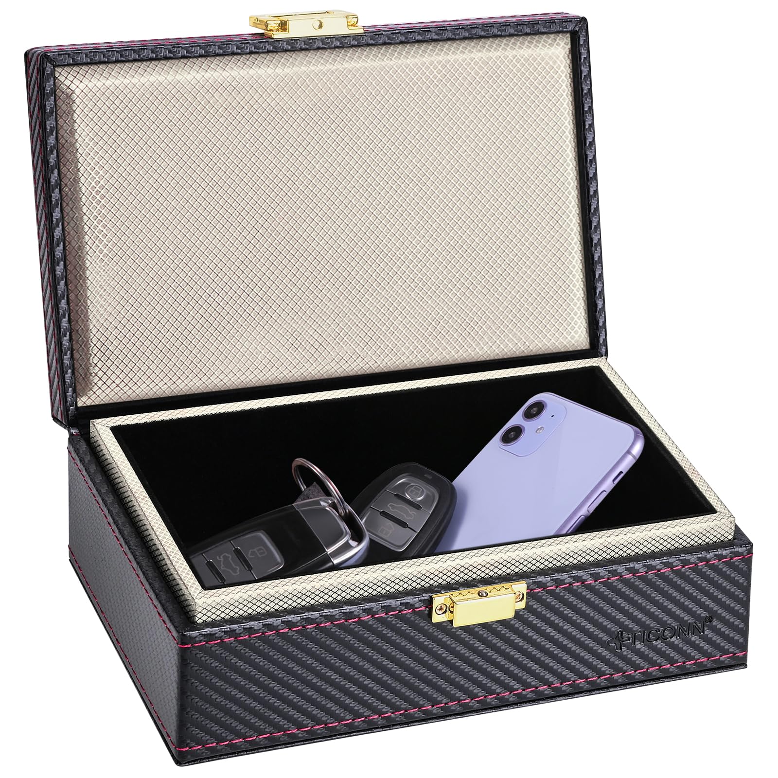 TICONN Faraday Box, Car Key Fob Protector, Carbon Fiber Signal Blocker for Keyless Fob, RFID Signal Blocking Pouch Cage (Slim)