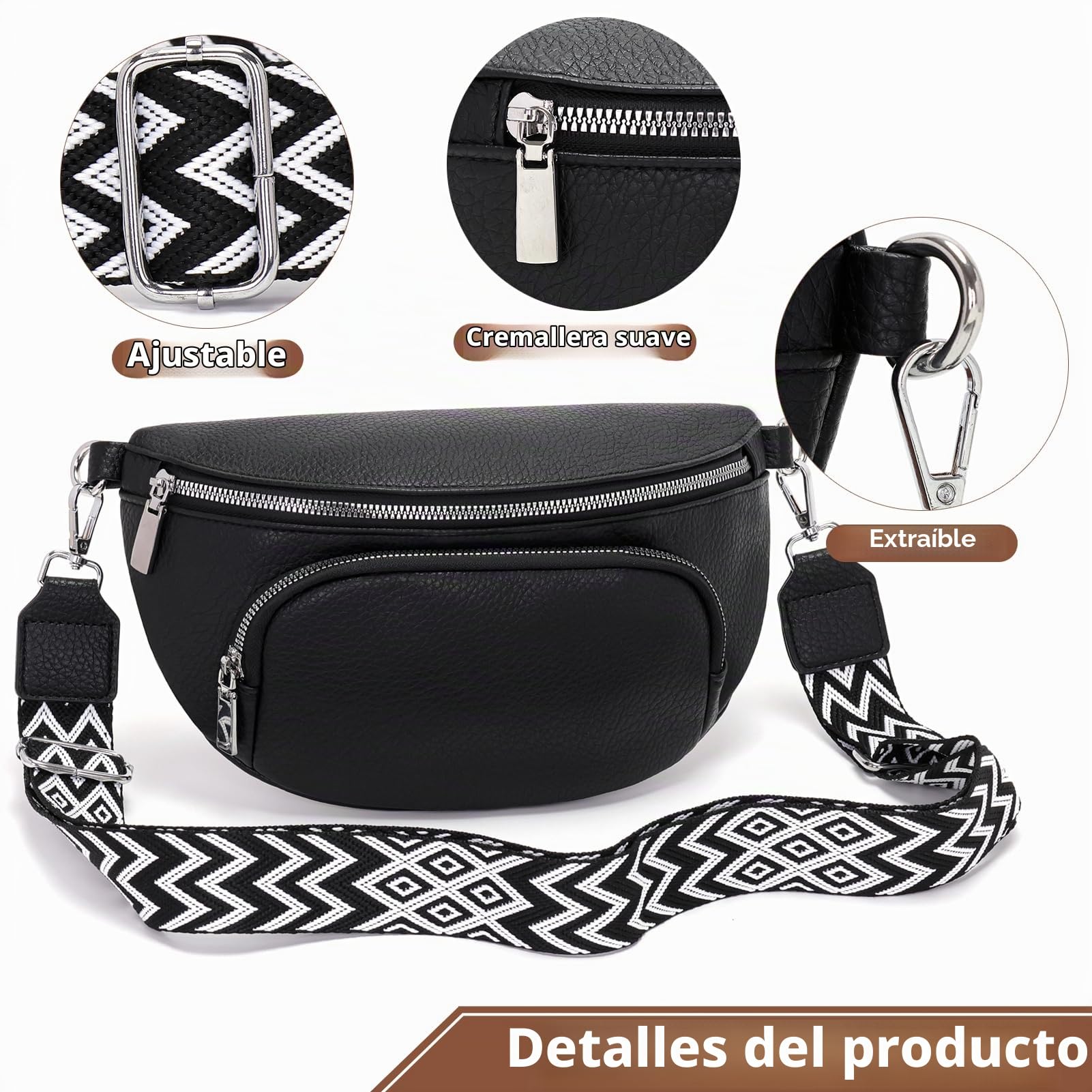 Rorimyth Riñonera Mujer Negro Bolso Cintura Mujer Bolso Bandolera