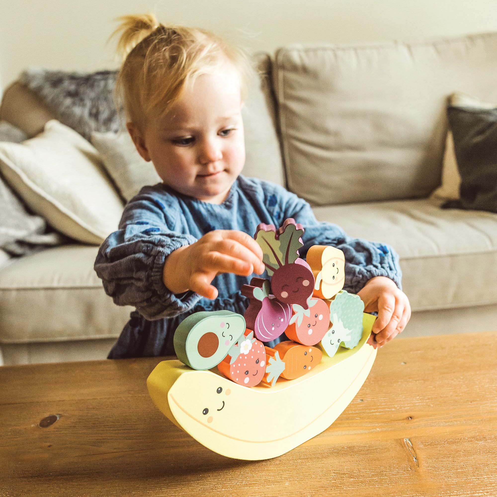 Wooden Stacking Toys, Balancing Toy with Happy Veggies & Friends, Banana, Broccoli, Tomato and more - Image 4