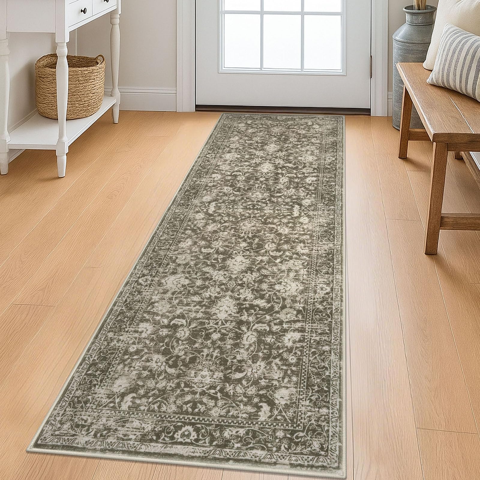 KILOCOCO Hallway Runner 2x6 Rug Runner Printed Vintage Floral Washable Kitchen Runners Non-Slip Rubber Backed Runners for Hallways Laundry Room