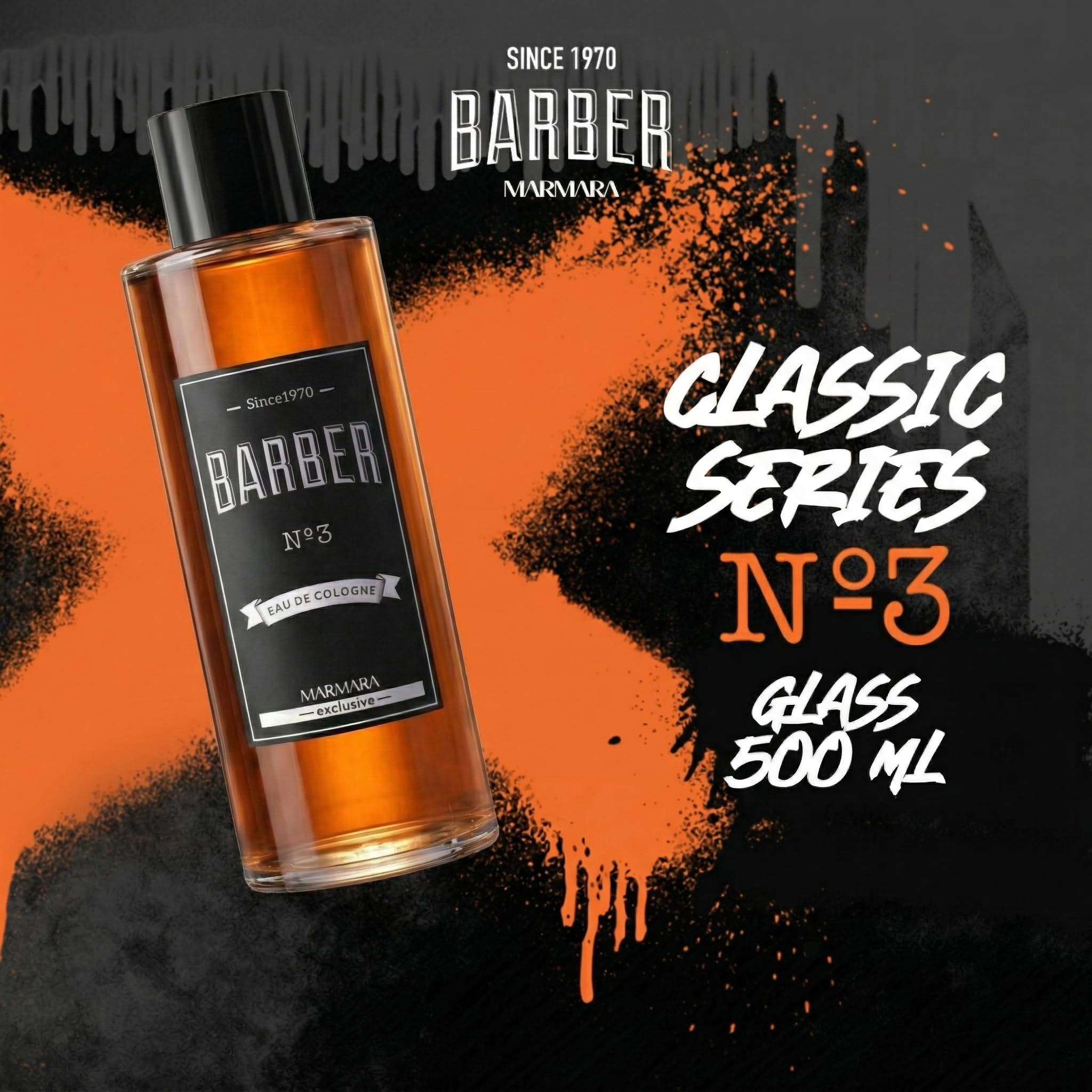 Barber Marmara No.3 Aftershave dla mężczyzn, turecka woda kolońska, odświeżająca i łagodząca, nawilżająca i oczyszczająca. Zapach skórzany, cedrowy i paczulowy. Długotrwały, 500ml