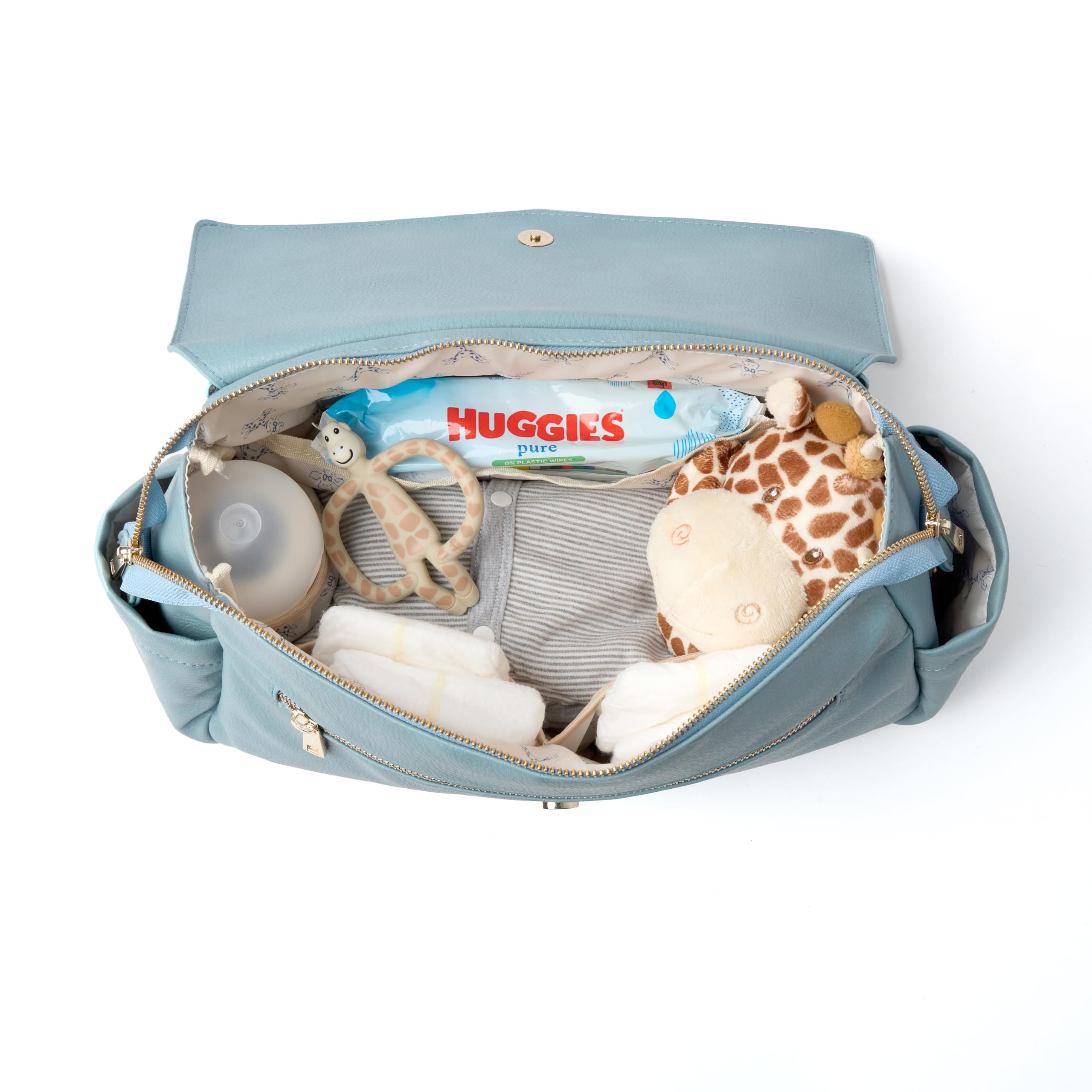 GIGIL Ebba Organzer do wózka dziecięcego, organizer do wózka dziecięcego, kieszeń na chusteczki nawilżające, akcesoria do wózka dziecięcego, torba do przechowywania, regulowany pasek na ramię, blado-zielonkawo-niebieski, rozmiar uniwersalny