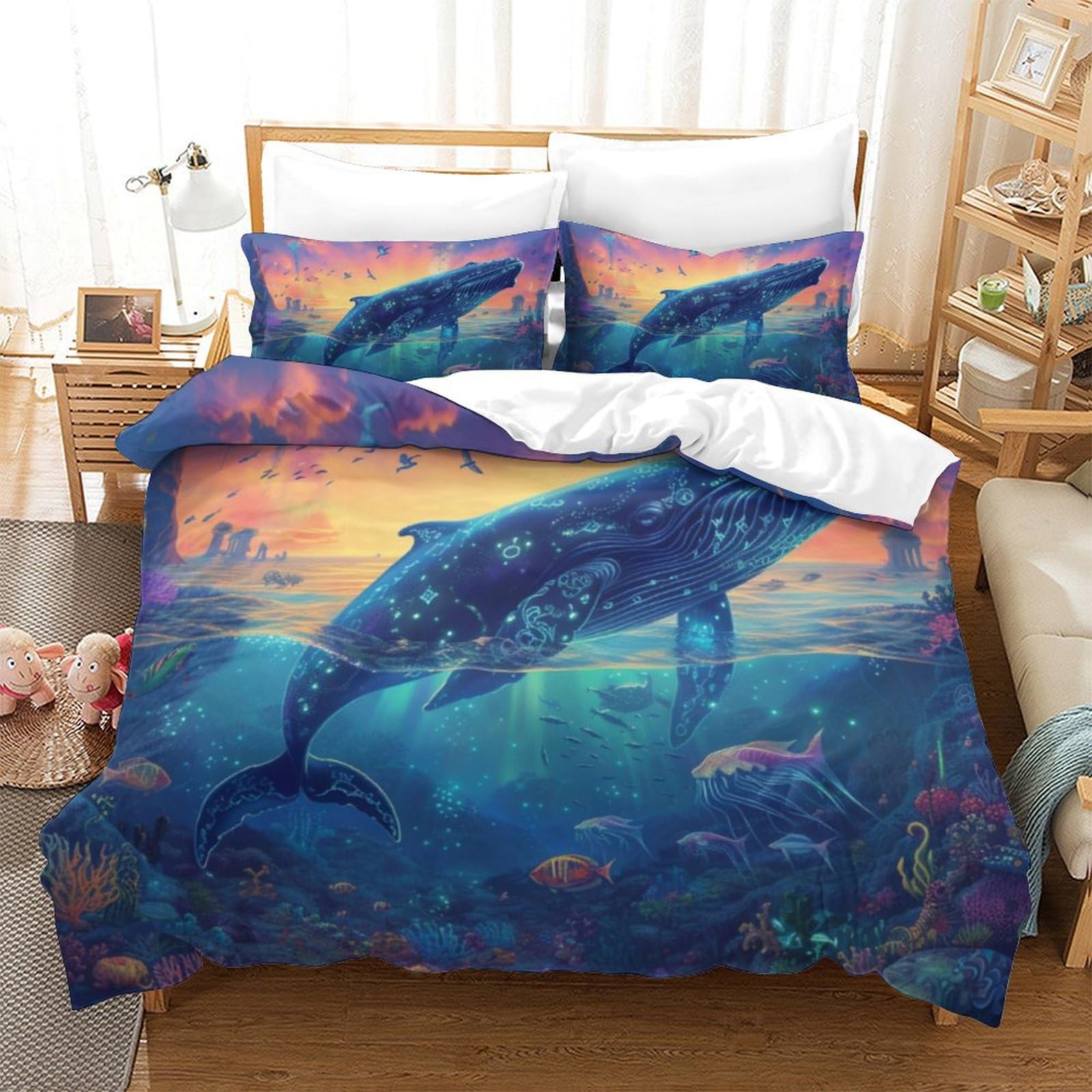 Housse de couette baleine avec fermeture éclair pour literie ado 260x220