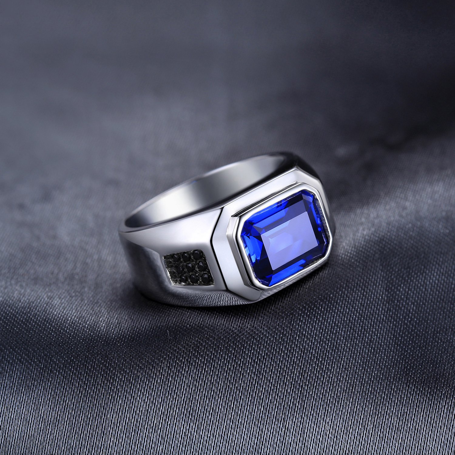JewelryPalace Anelli Uomo, 4.3ct Sintetico Blu Zaffiro Naturale Nero Spinello Anello Uomo Argento 925, Anniversario Promessa Matrimonio Fidanzamento Anello, Gioielli Uomo