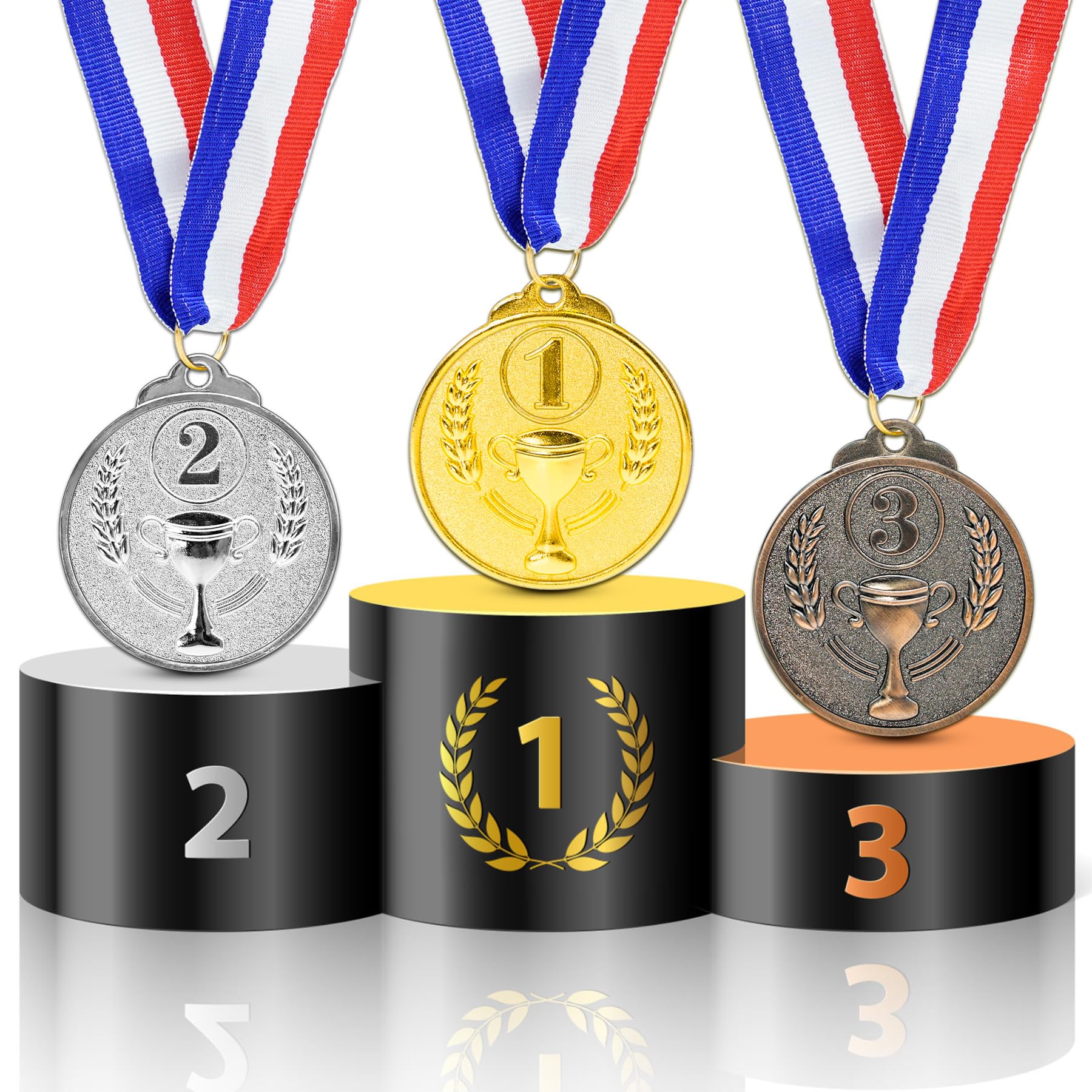 Brelet 36 pcs Medailles d'or Médaille d'argent Médaille de Bronze en Métal avec Rubans de Cou Medaille Foot Anniversaire Ski Travail Sport pour Recompense Sport Day Diamètre env. 5 cm