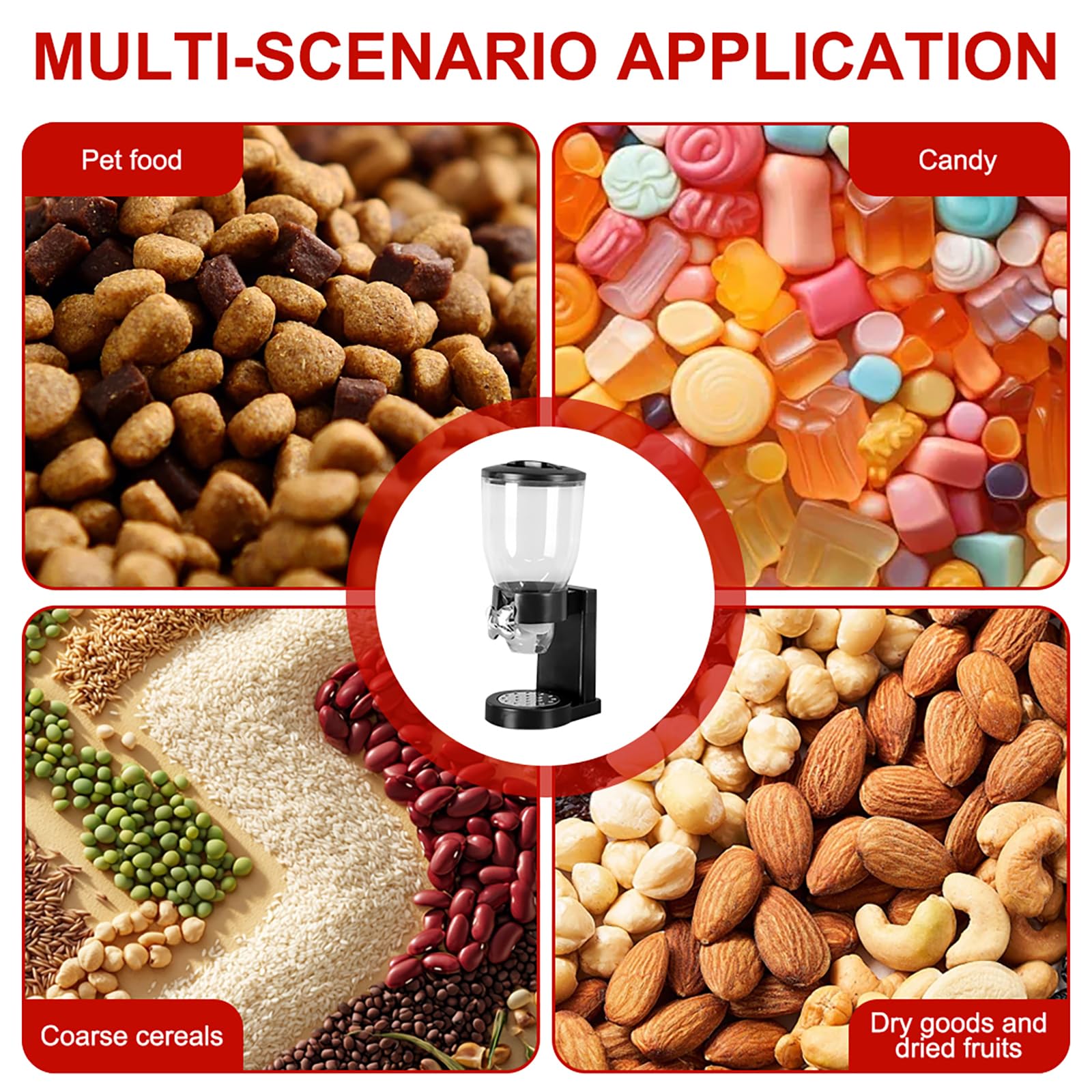 Dispenser Cereali 3.5 L, Contenitore da Cucina con Coperchio, Doppio Contenitore per Cereali, Chicchi di Caffè, Alimenti Secchi, Caramelle, Riso - Nero