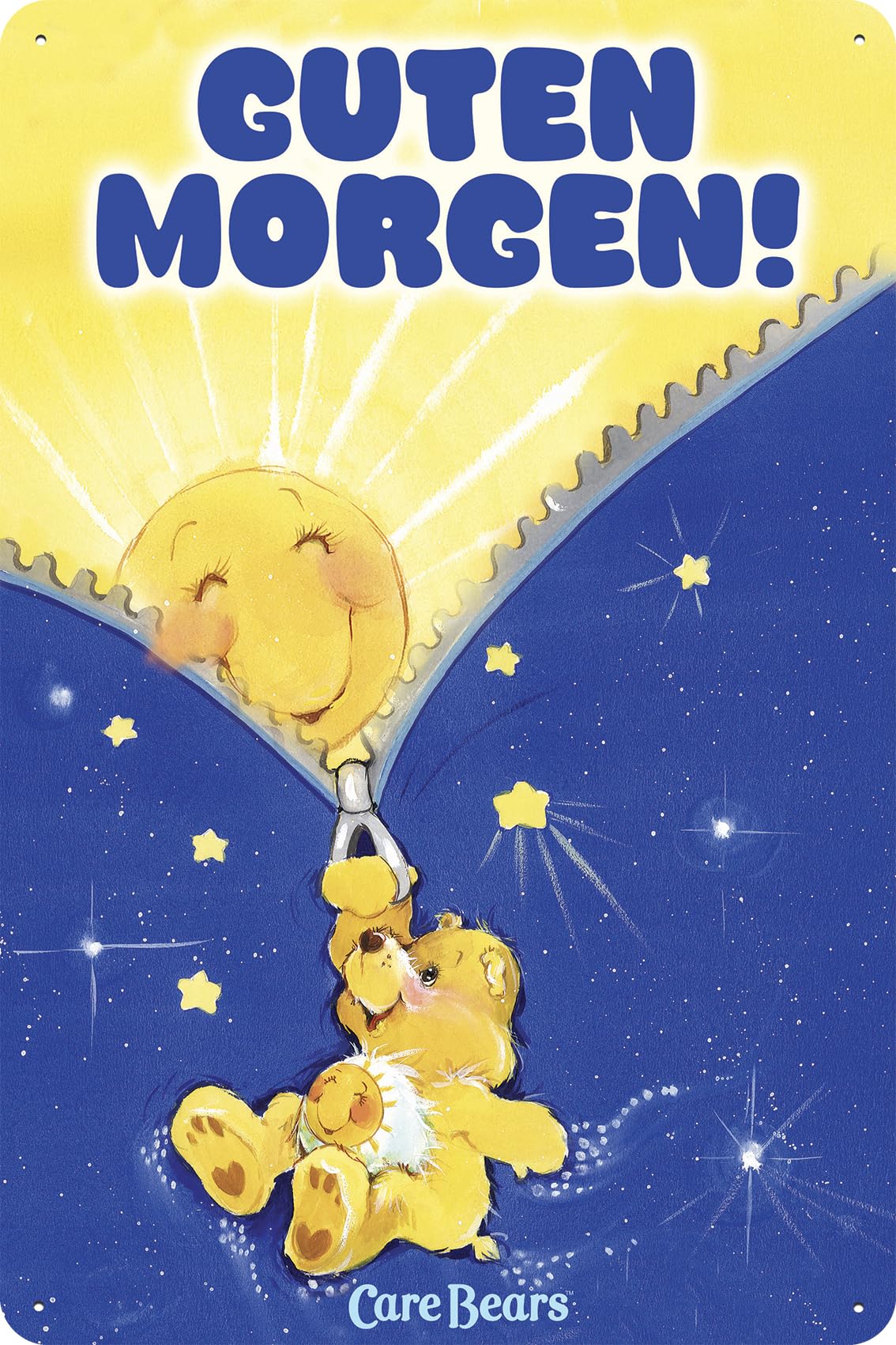 LUCKYLINDE Blechschild passend für Glücksbärchis Fans – 80er Jahre Zeichentrick Hab-Dich-Lieb Bärchis – Care Bears Retro Schild, Fernseh, TV Serie Schild, 14 x 20 cm (Guten Morgen)