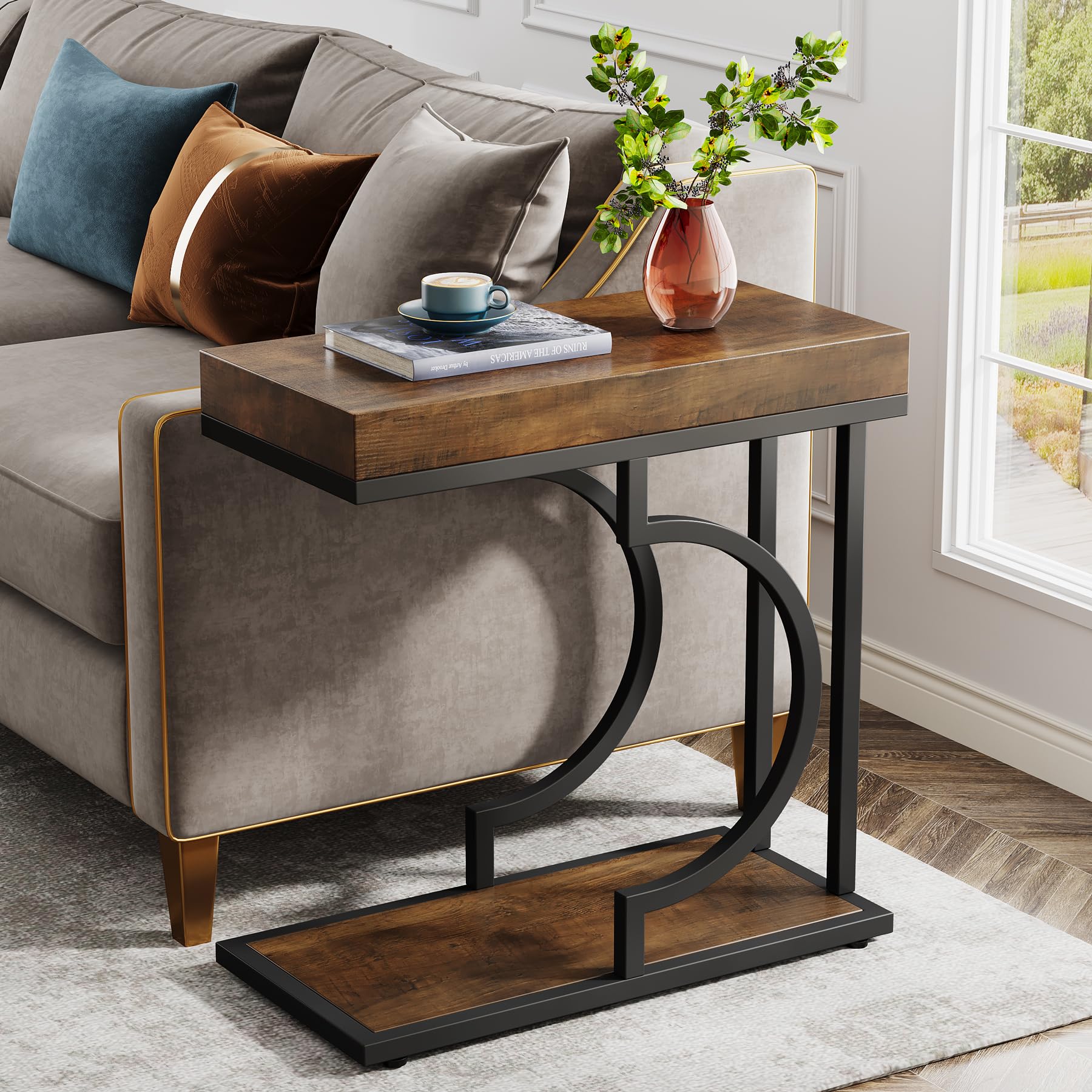 Amazon.com: Tribesigns Narrow Side Table Brown Black C Shaped End