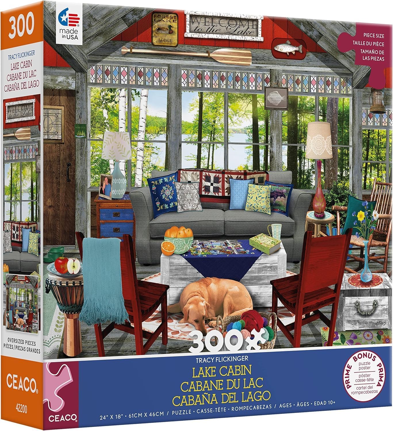 Tracy Flickinger - Lake Cabin - Oversized 300 Piece Jigsaw Puzzle, 24 x 18