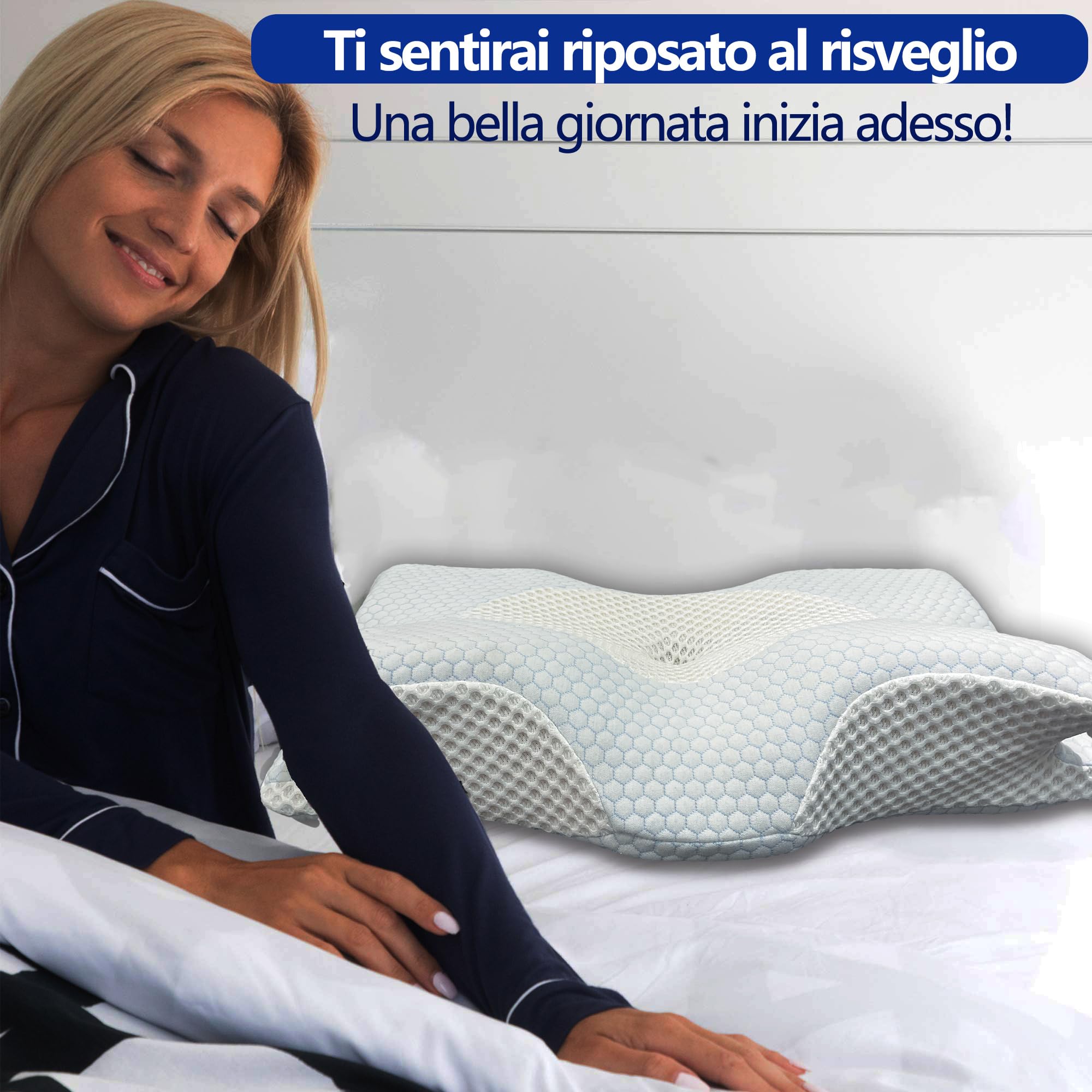 Cuscino Cervicale Ortopedico Antirughe con Design Innovativo a Farfalla in Memory Foam, Ideale per Posizioni Prona, Supina e di Fianco, con Federa Traspirante, Rimovibile e Lavabile.