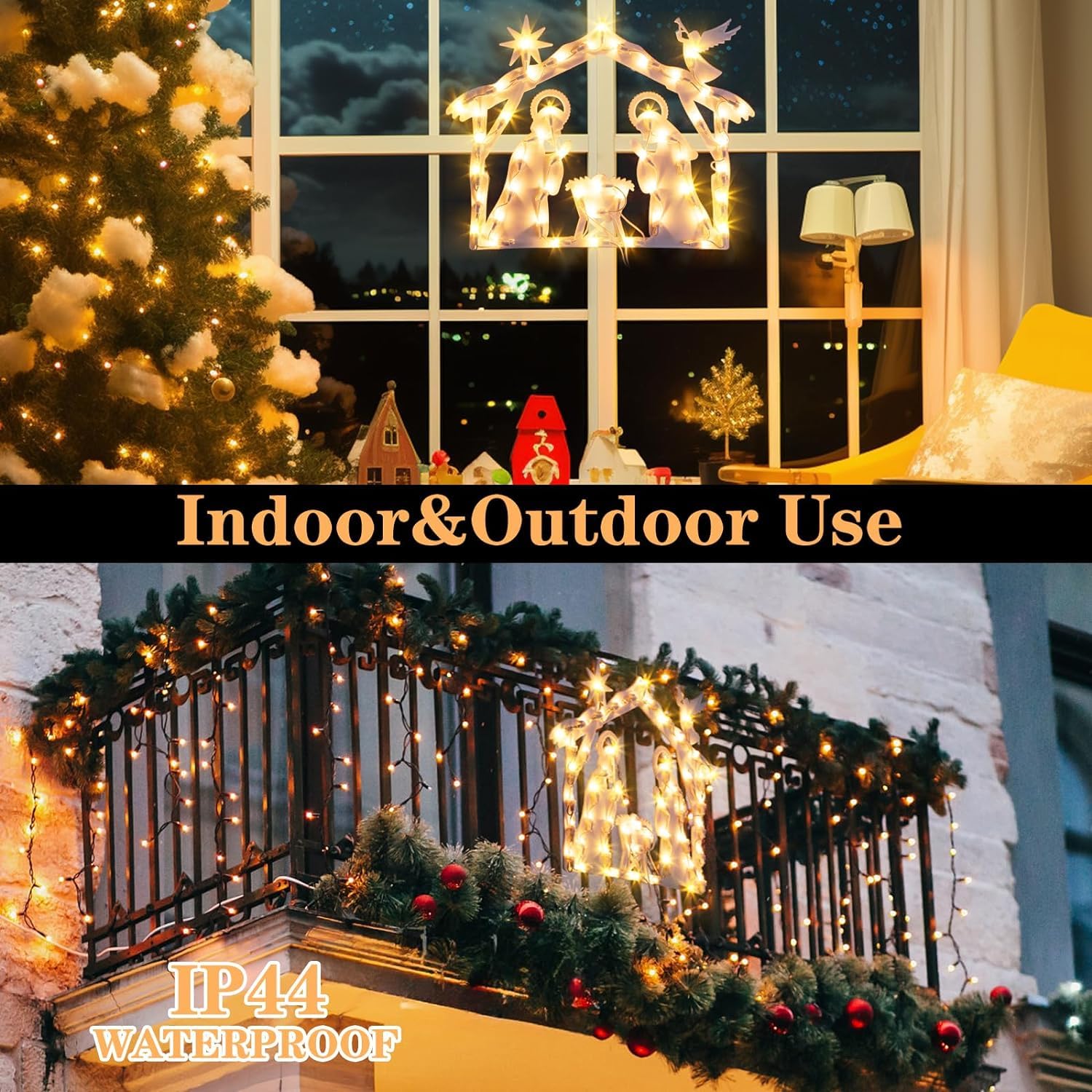 GlobaLink Luces Nacimientos de Navidad con 50LEDS, 8 Modos Impermeables iP44 Función de Memoria Nacimientos Navidad Decorativas para Interior y Exterior, Ventana, Pared, Escaparate, Blanco Cálido
