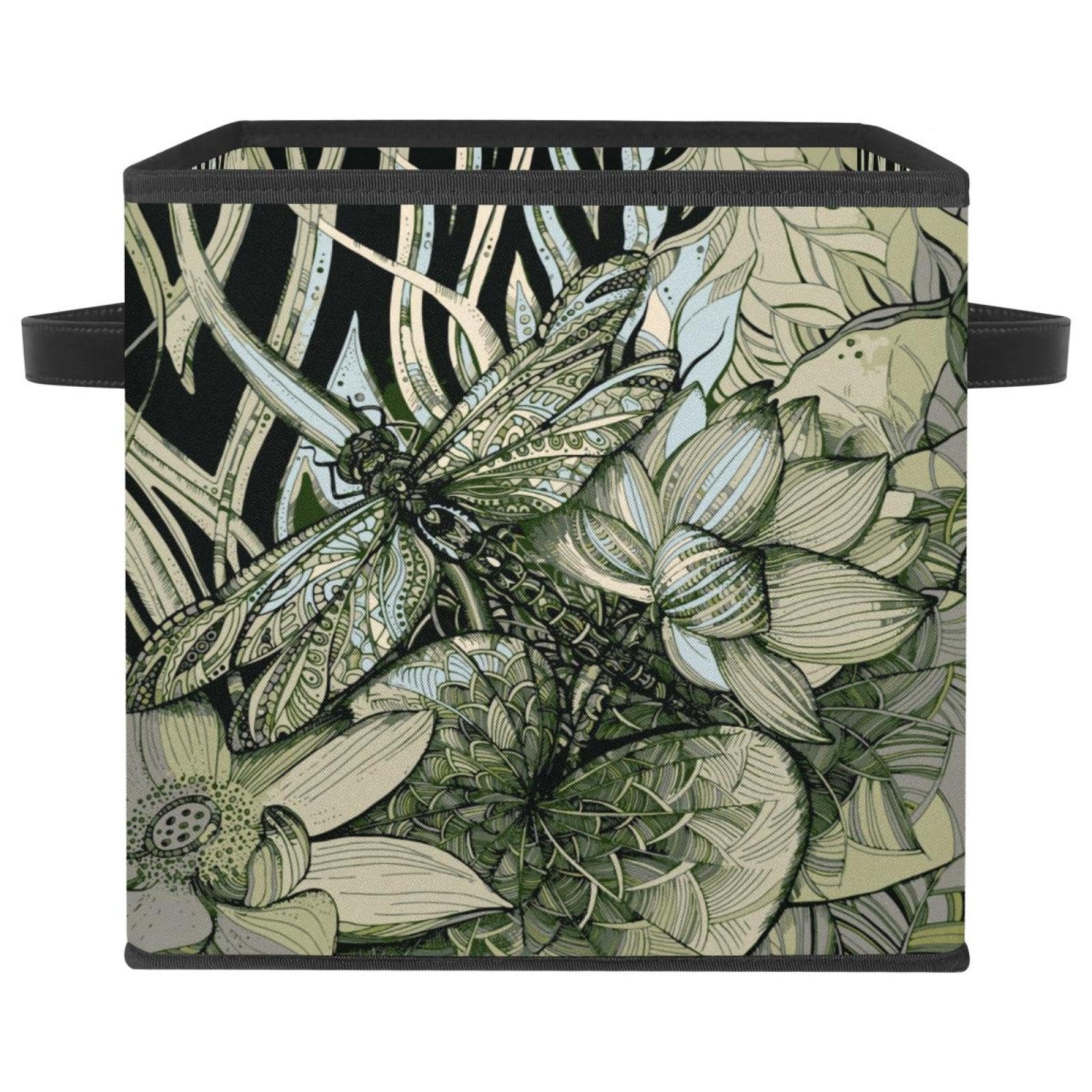 Boîte de rangement pliable cube motif lotus vert pour placard