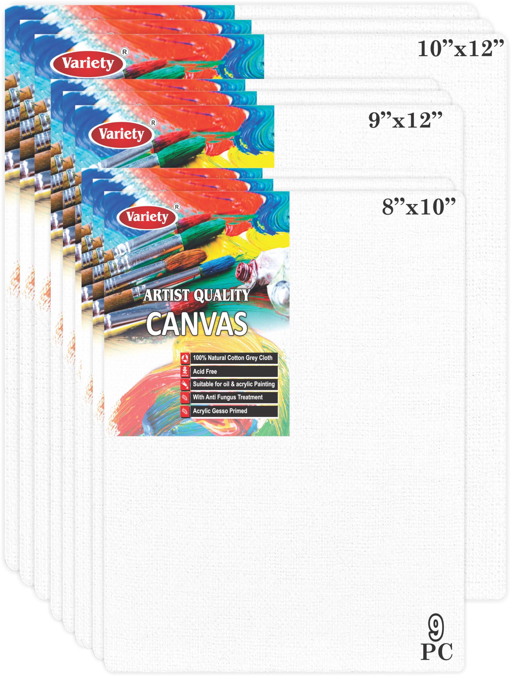 Variety Canvas 8 X 10 & 9 X 12 & 10 x 12 Inch, A4 Canvas Boards for Painting, Different Size Combo Pack, White Color