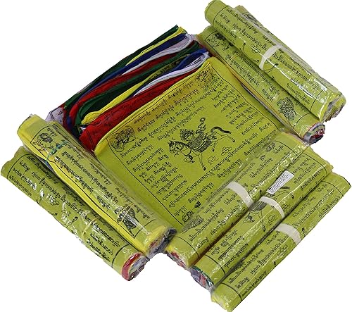 Miniatura 6 de Bandera tibetana de oración de 10 x 10 pulgadas, rollo grande de 25 banderas – Diseño tradicional con 5 colores de elementos – Bandera para