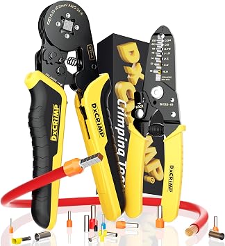 DxCRIMP Ferrule Electrical Connector Crimping Tool - Ratchet Wire Crimper for 24-8 AWG - Crimping Pliers - Wire Crimping Tool - Ferrule Crimper Pliers - Crimping Tool Set with Wire Stripper
