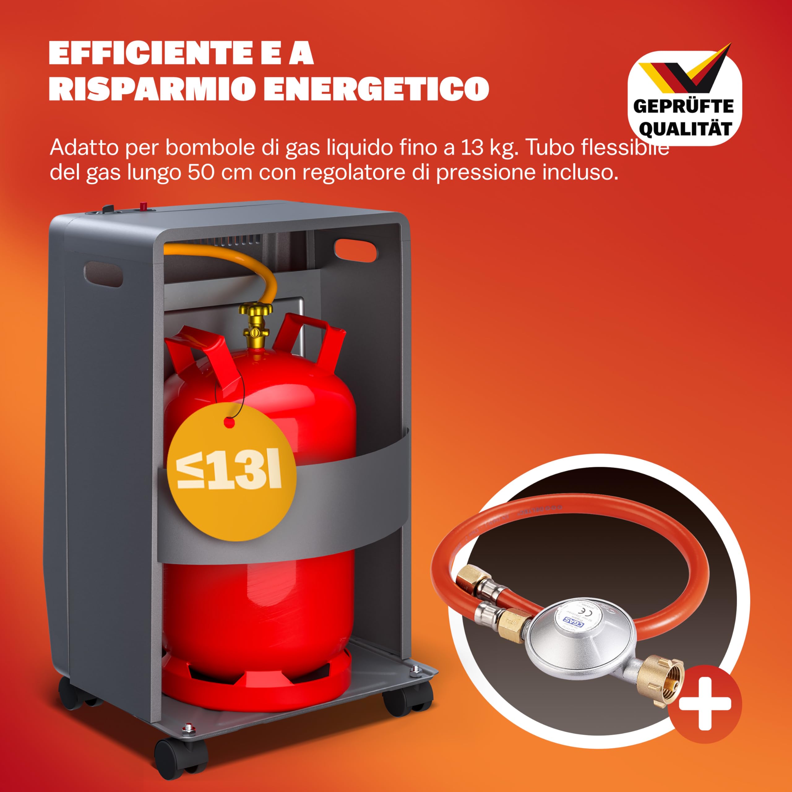 MONZANA® Stufa a Gas GH4500 Riscaldatore per Interni 4200 W 3 Impostazioni Accensione Piezoelettrica Antiribaltamento