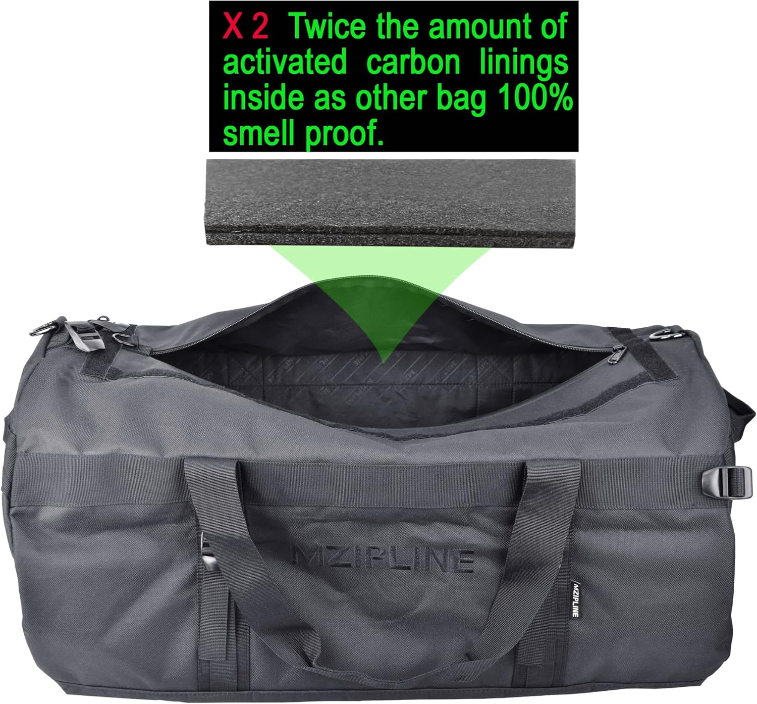 XXXL,138L Extra Large Duffle Bag Backpack-Smell Proof-Water Resistant, Sport Gym Overnight Weekender Bag,Travel Duffel Bag With Carbon Lining (Black, Extra Large) (Black)