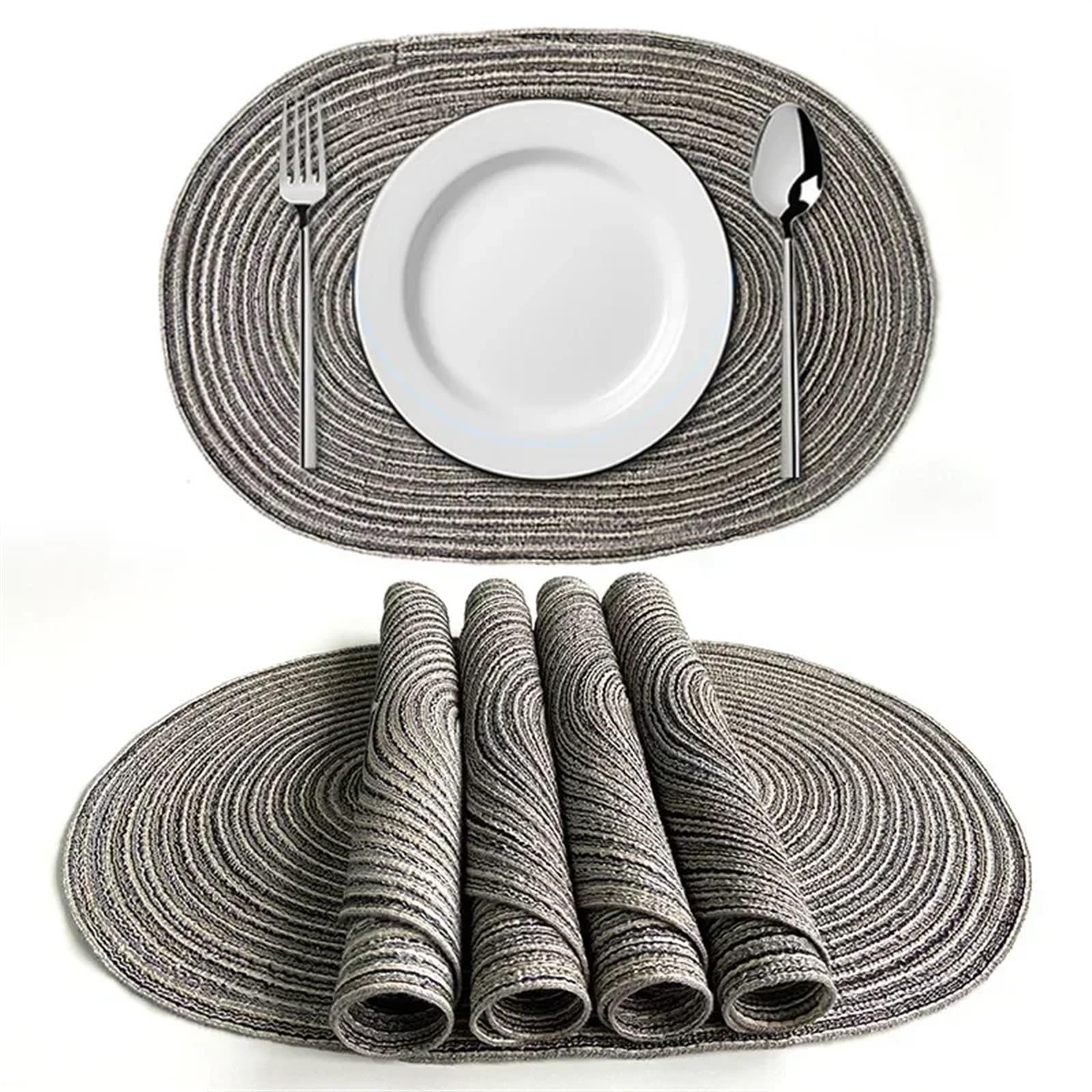 place mats for table Oval Round Placemat Decoration Cotton Woven Pad Table Mats Placemats Place Mat Dining Room Kitchen for Kitchen Restaurant Dining Table(Grey)